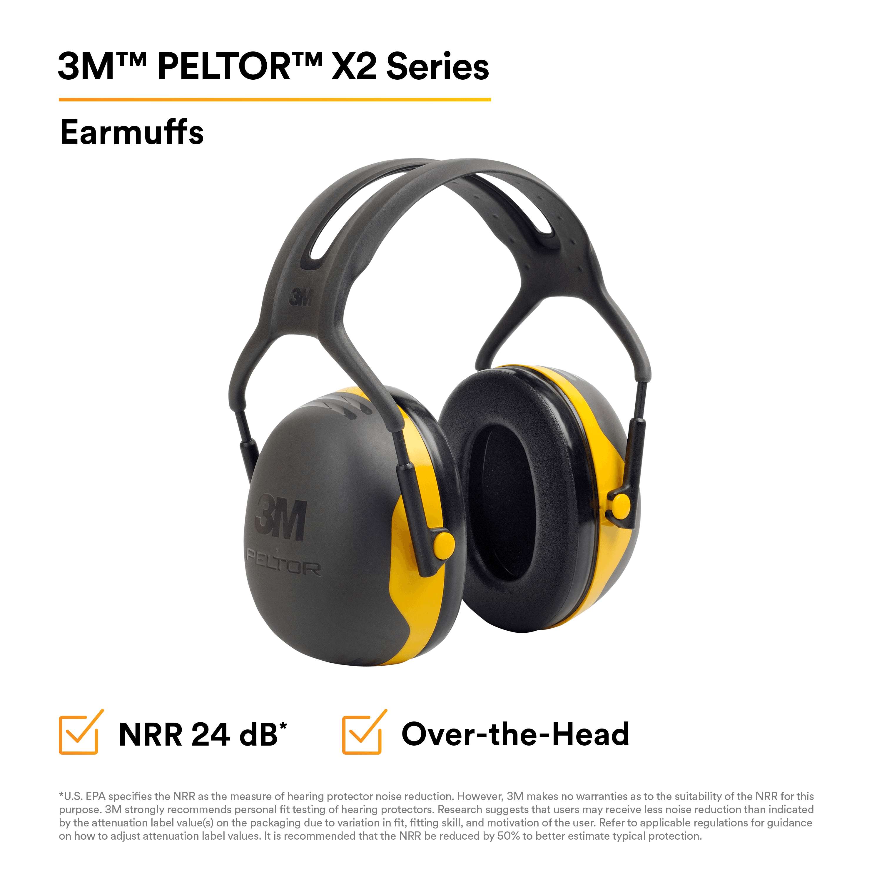 3M™ PELTOR™ X2 Earmuffs X2A/37271(AAD), Over-the-Head