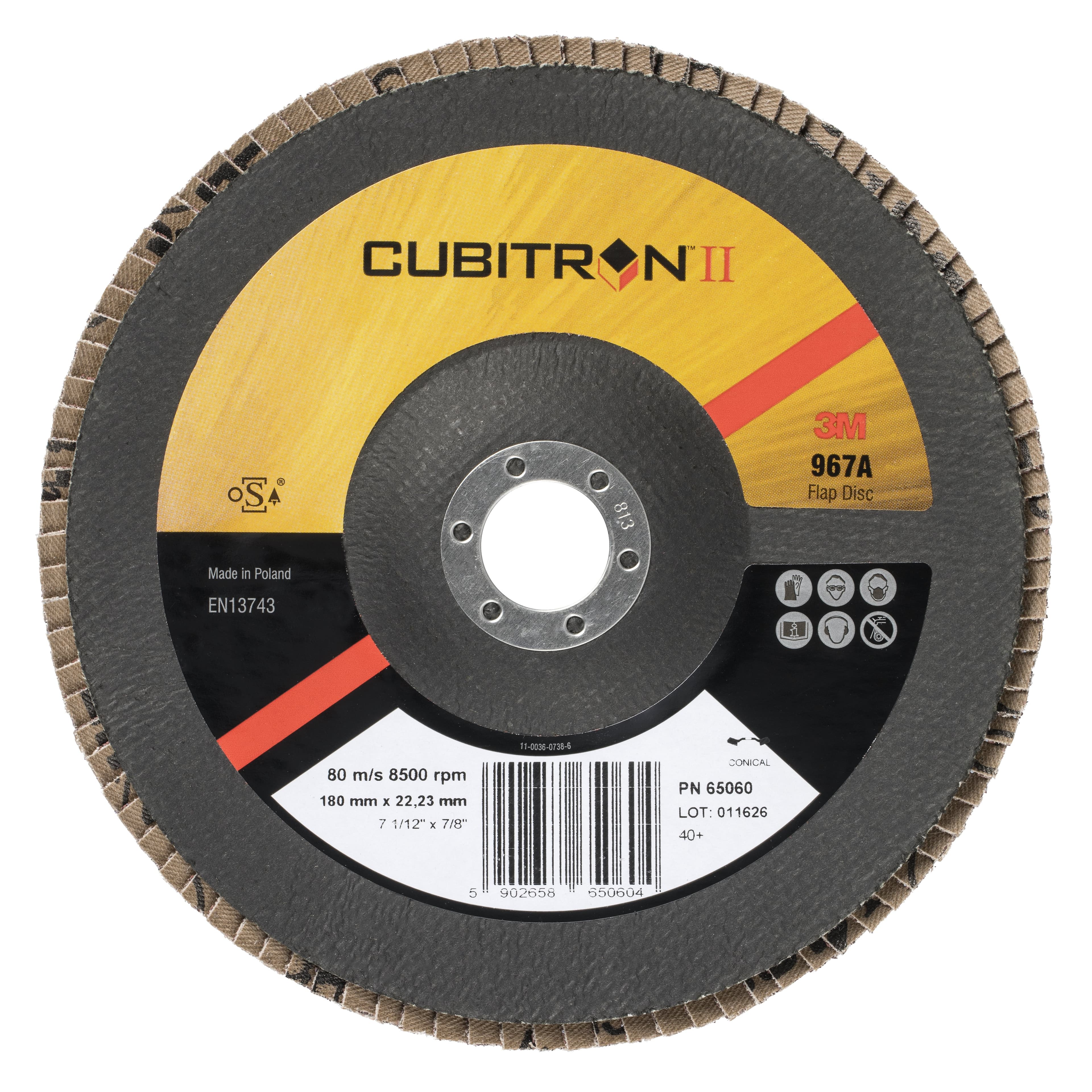 3M Cubitron II Flap Disc 967A, 40+, T27, 5 in x 7/8 in_3