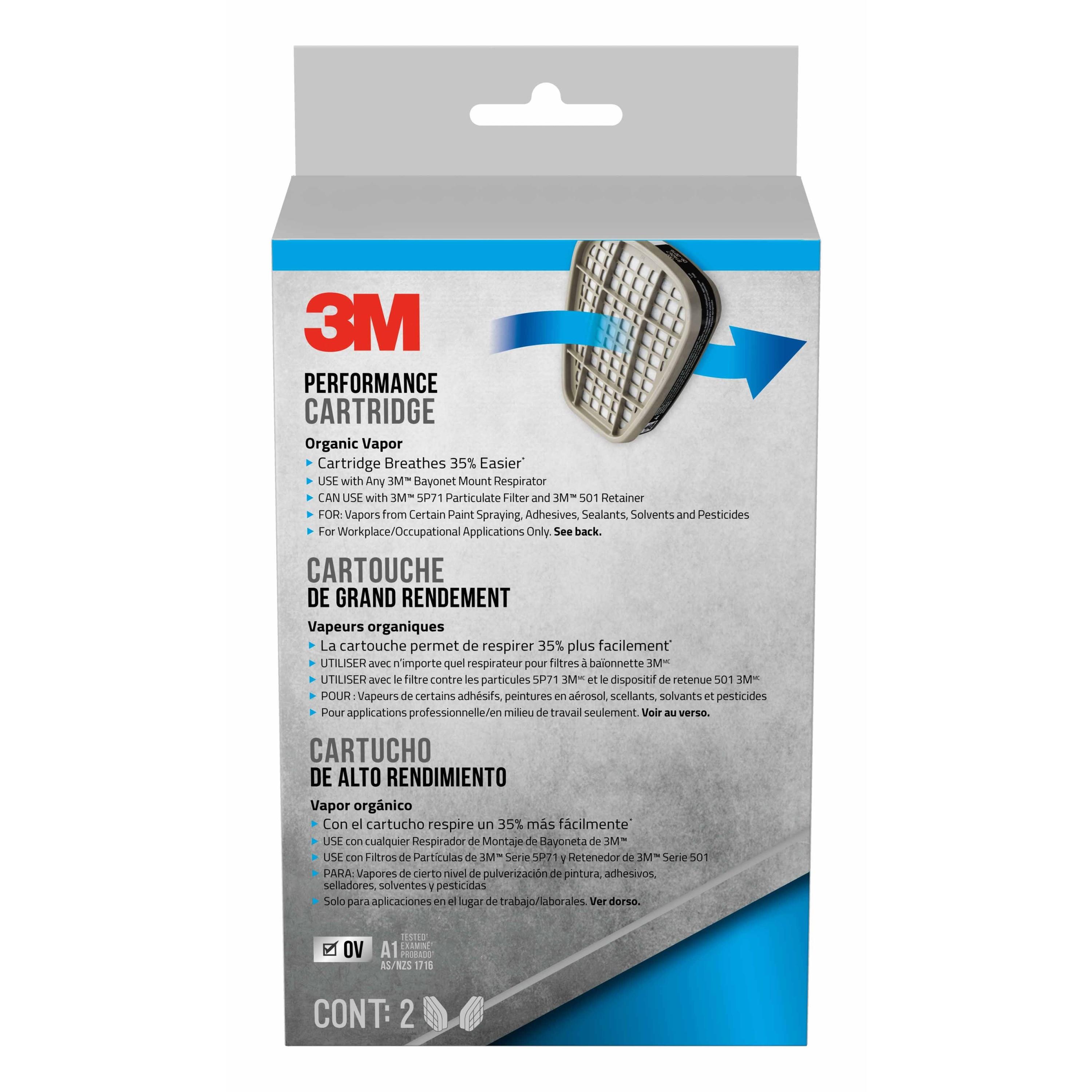 3M™ Performance Cartridge Organic Vapor, 6001P2-DC, 2 pair/pack, 5