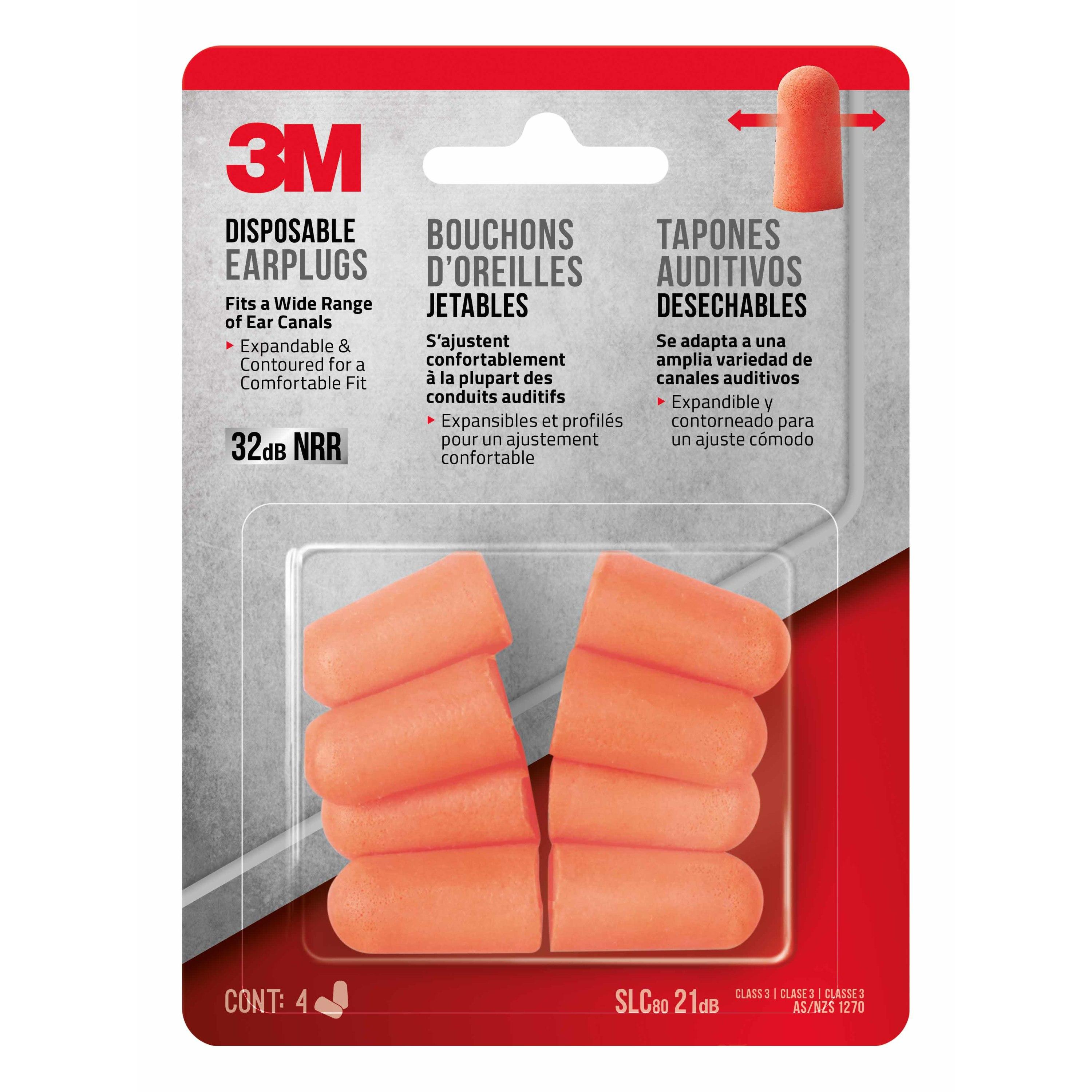 3M™ Disposable Earplugs, 92050H4-C, 4 pairs/pack