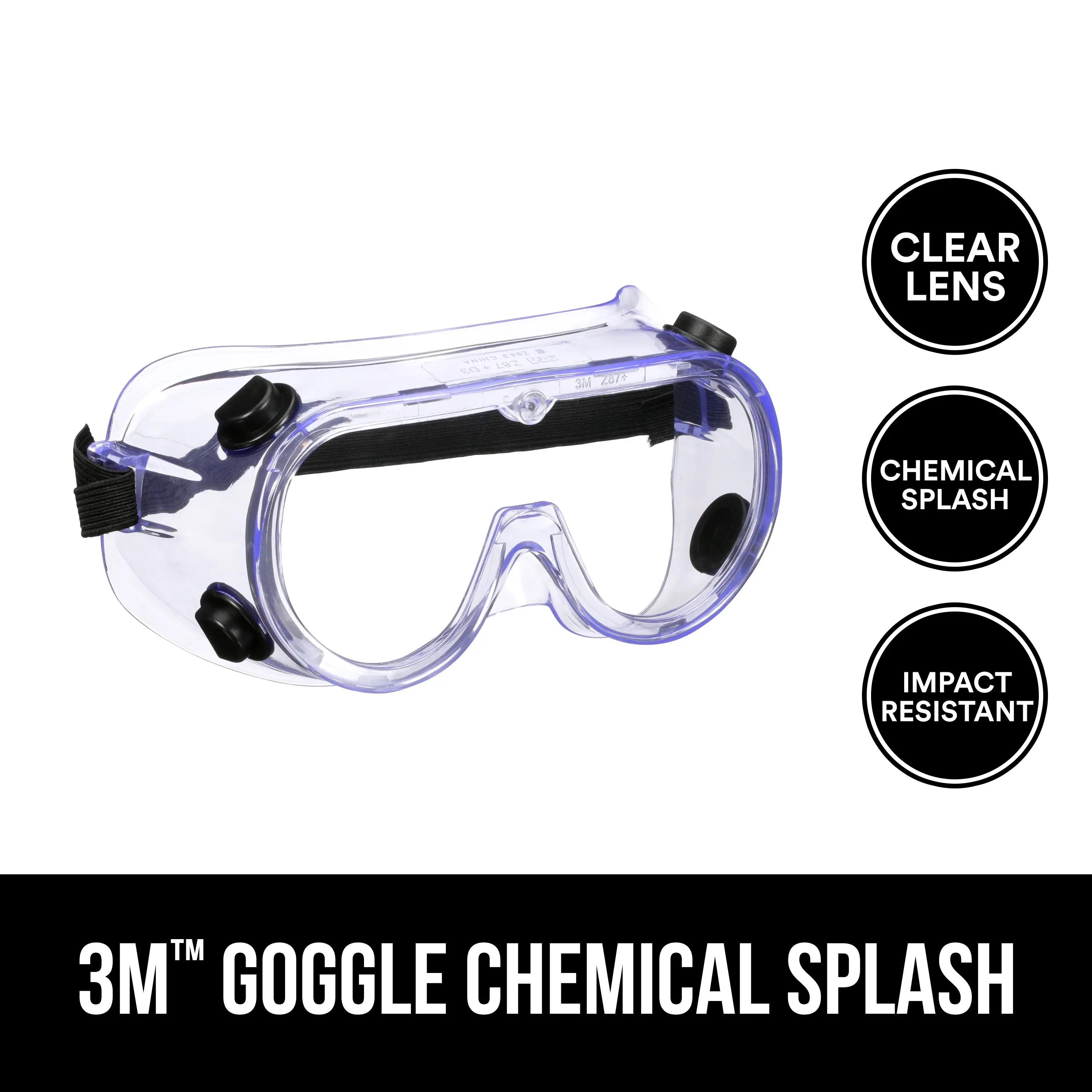 3M™ Goggle Chemical Splash, 91252H1-DC-14, Black Strap, Clear Lens