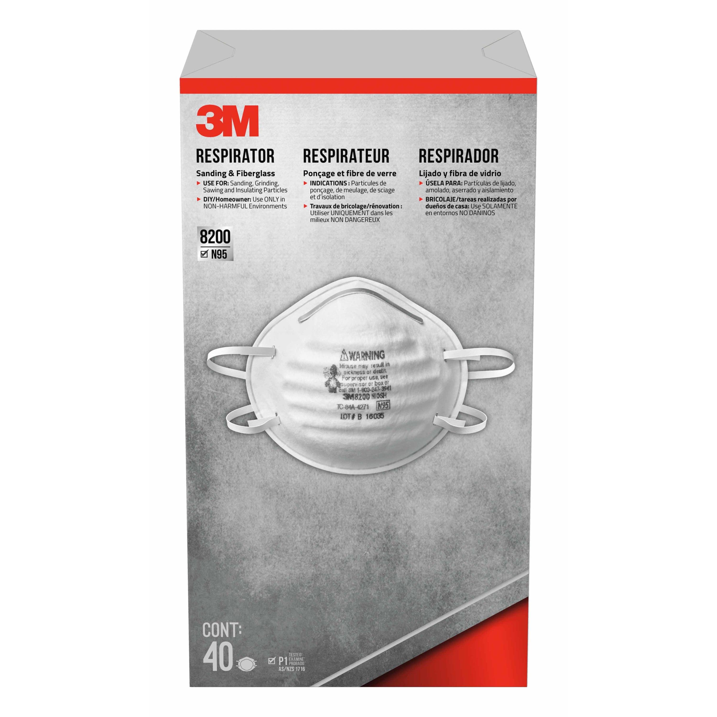 3M™ Sanding and Fiberglass Respirator N95 Particulate, 8200H40-DC, 40
eaches/pack