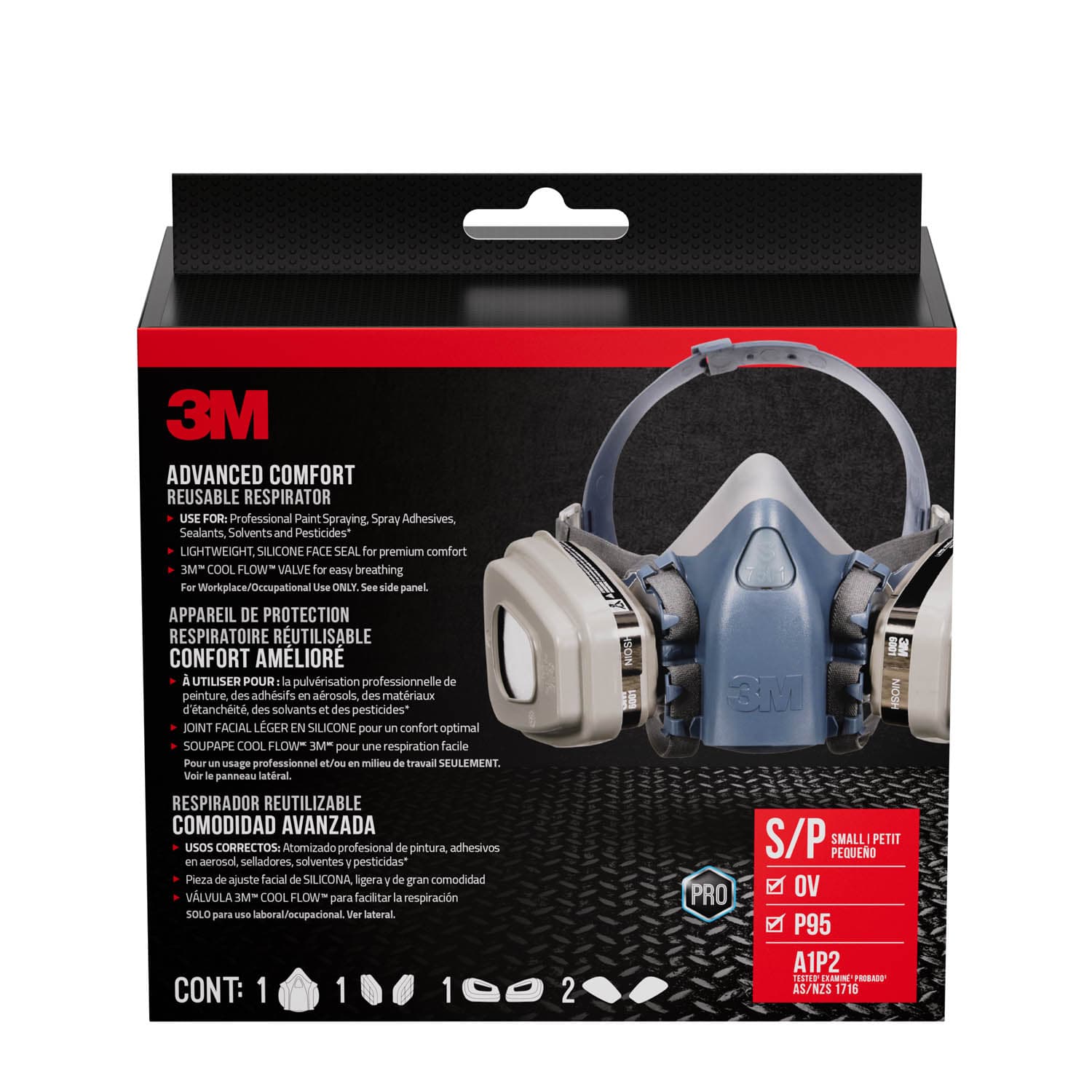 3M Paint Project Reusable Respirator 6111P1-DC, OV/P95, Small, 1-Fcpc, 1-pr 6001 Crtrdgs, 2-prs 5P71 Ftrs, 1-pr 501 Rtnrs_2