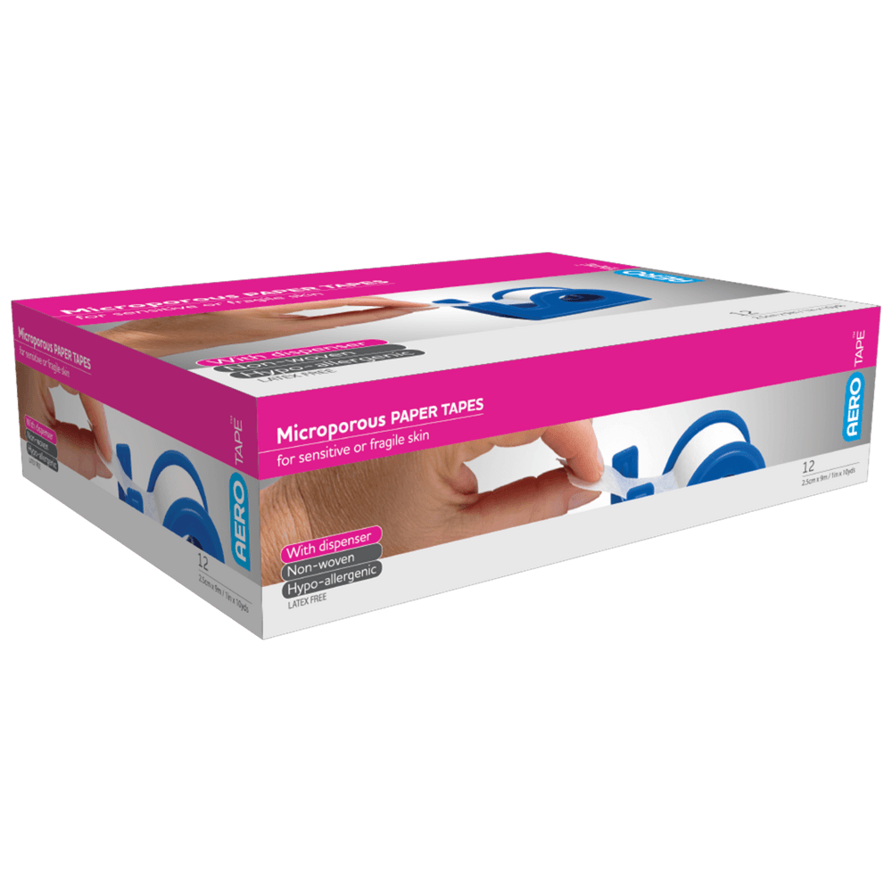 Aero Healthcare AEROTAPE White Microporous Paper Tape with Dispenser 2.5cm x 9.1M Box/12