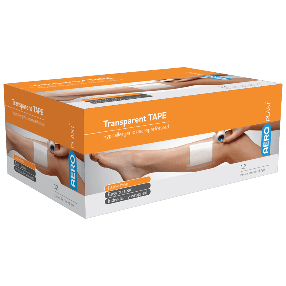 Aero Healthcare AEROTAPE Transparent Plastic Tape 2.5cm x 5M Box/12