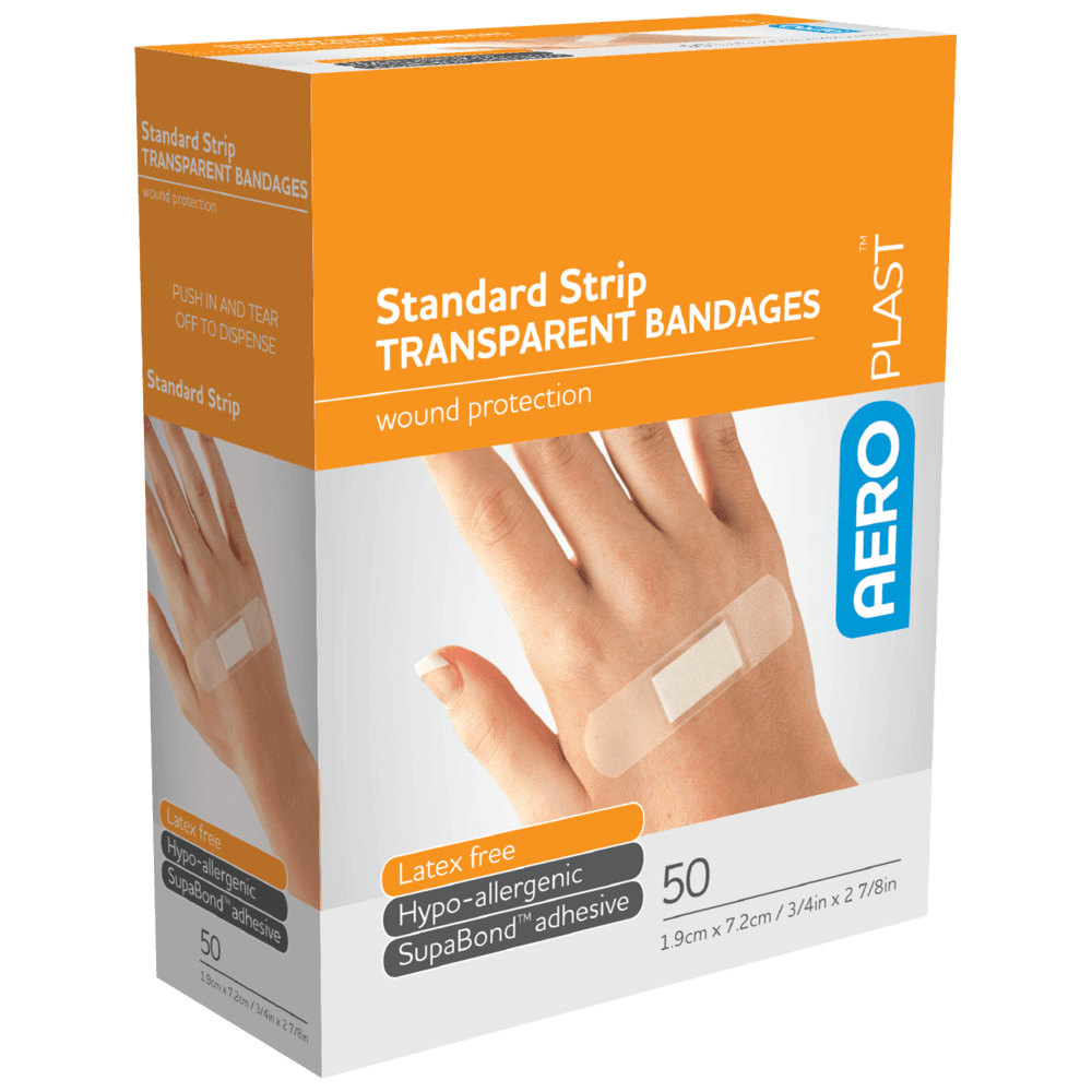 Aero Healthcare AEROPLAST Transparent Standard Strip 7.2 x 1.9cm Box/50