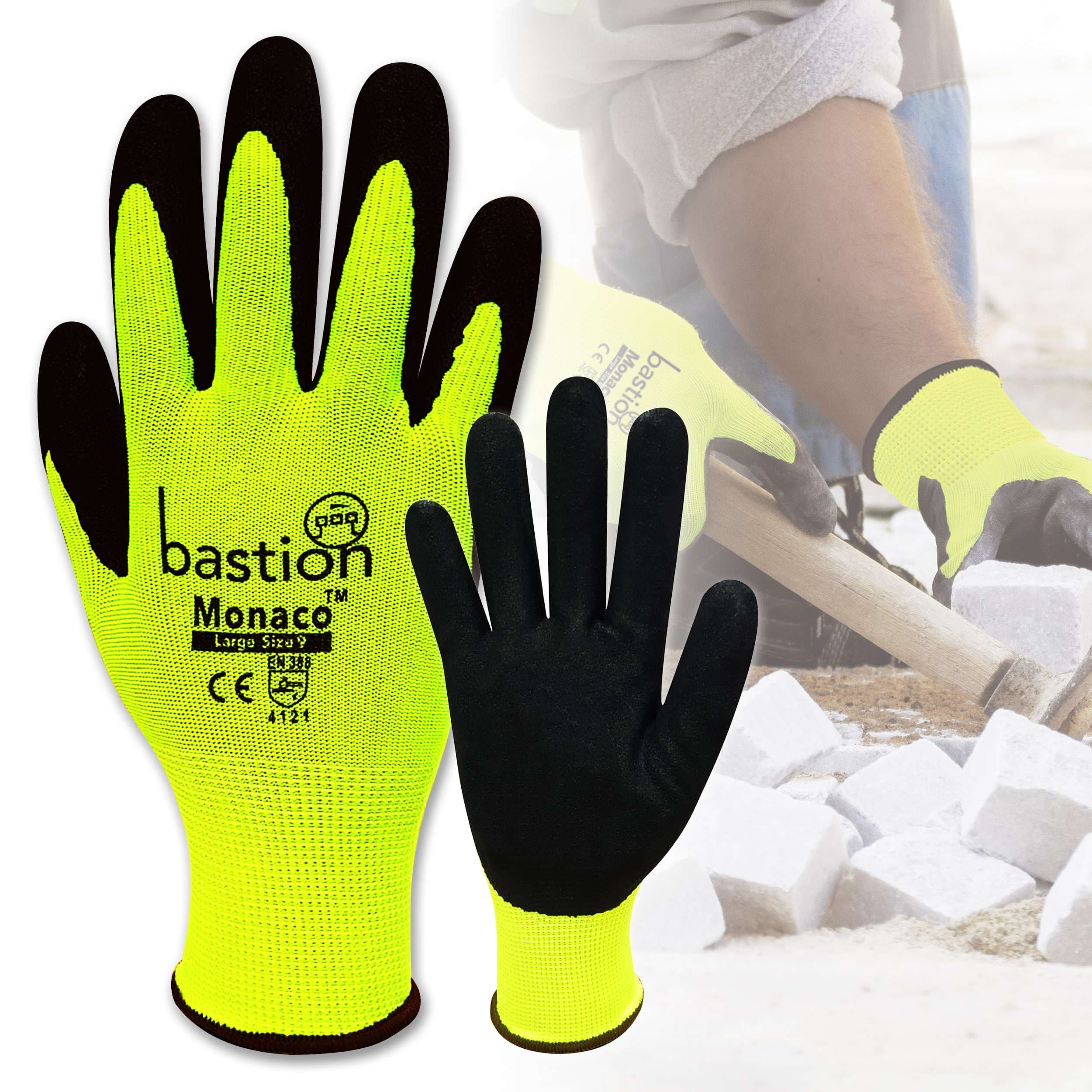 Bastion Monaco™  High Viz  Yellow  Polyester  Gloves - Black Sandy Foam Nitrile Coating_1