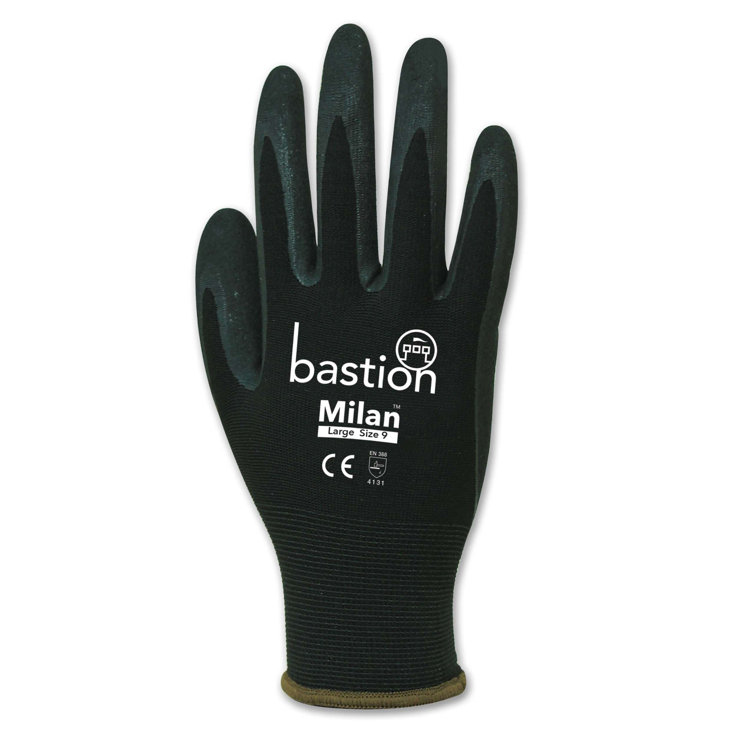 Bastion Milan™  Black  Nylon  Gloves - Black Sandy Foam Nitrile Coating