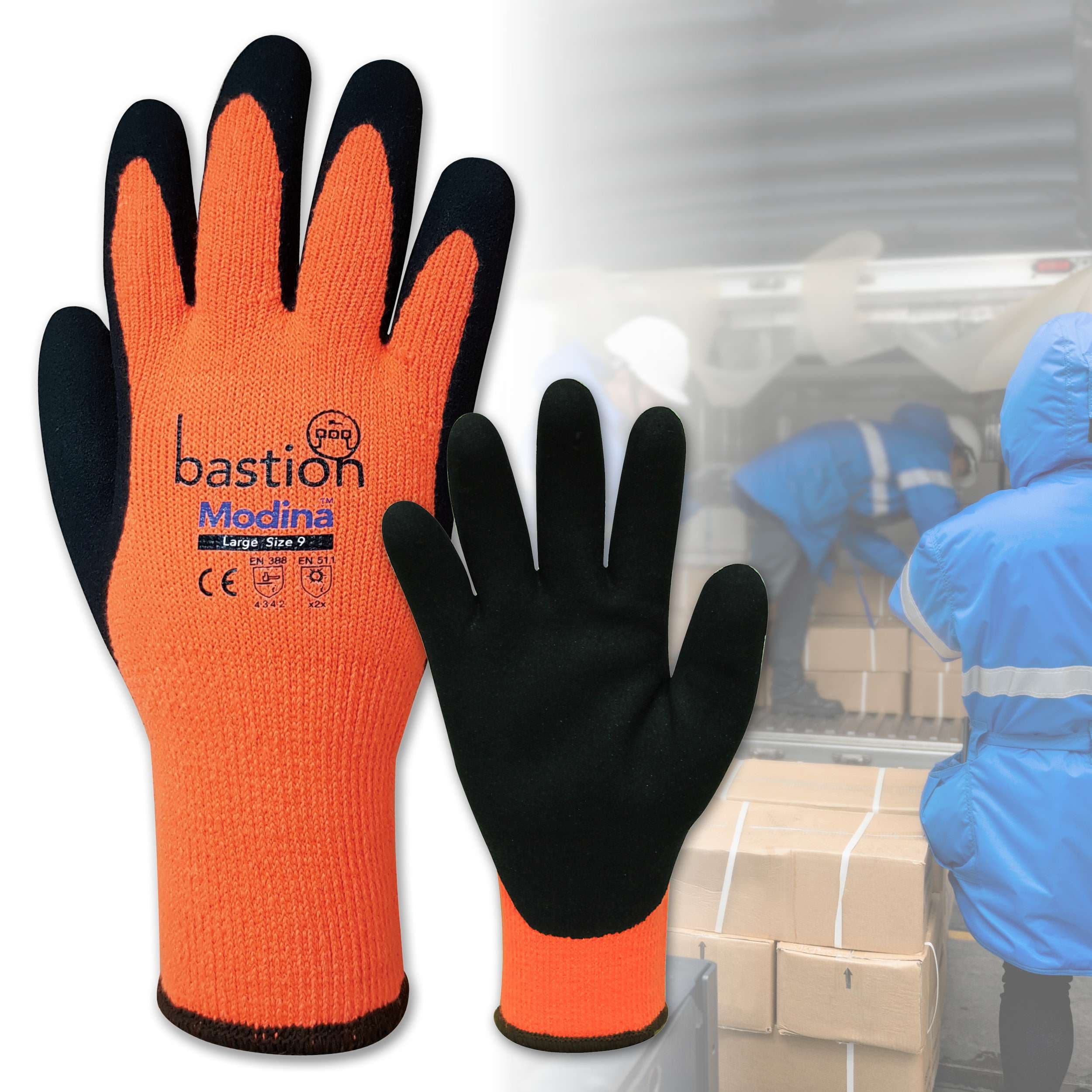 Bastion Modina™  Cut 3 Orange Acrylic  Thermal  Gloves - Black Sandy Latex Coating_2