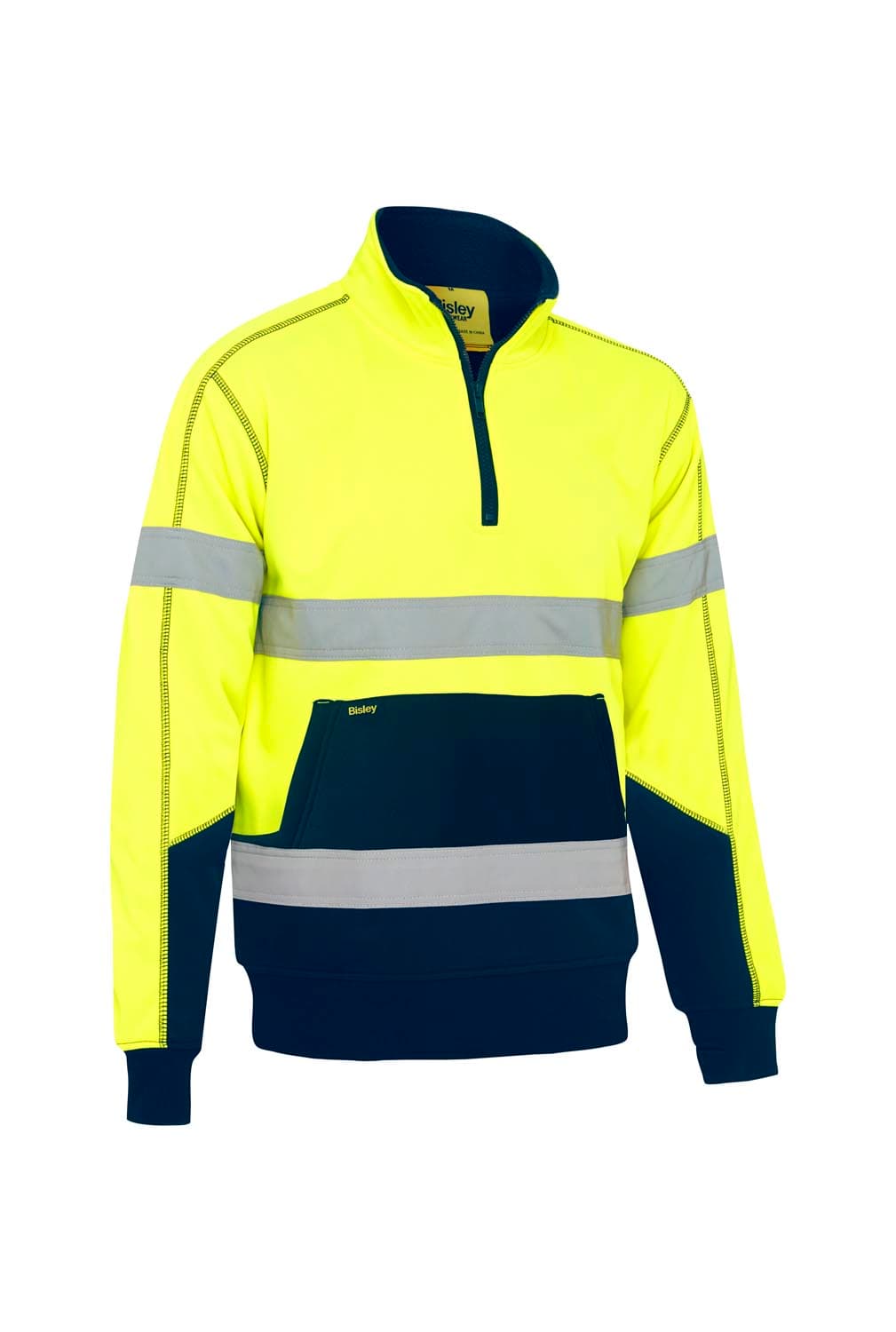 Bisley Taped Hi Vis 1/4 Zip Fleece Pullover with Sherpa Lining