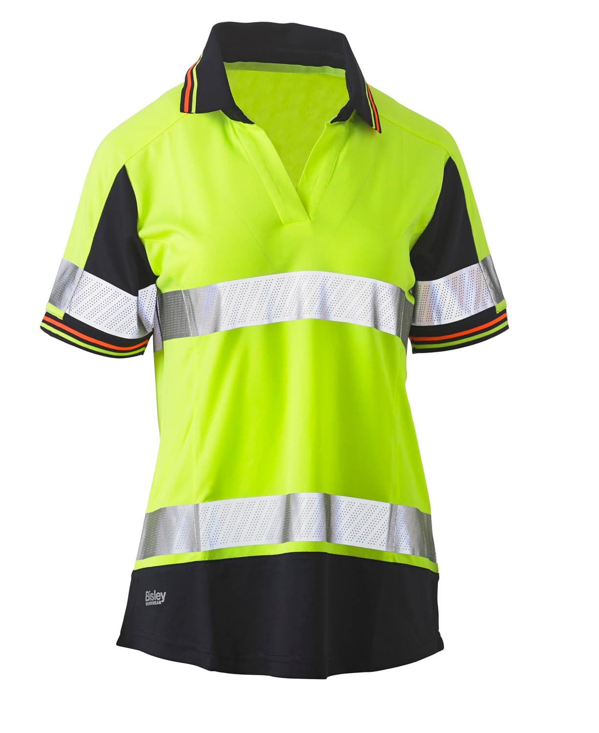 Bisley Women's Taped Two Tone Hi Vis V-Neck Polo_1