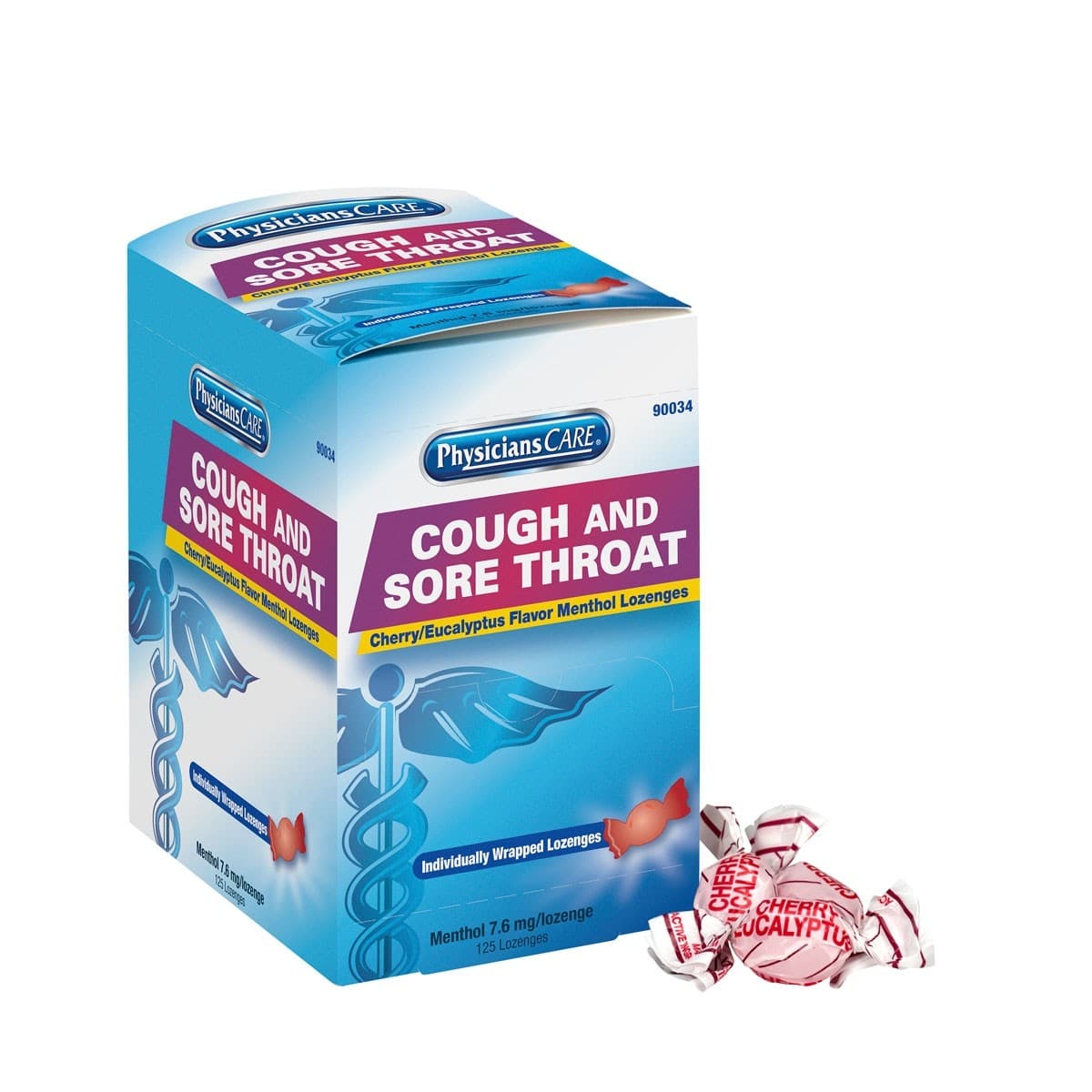 First Aid Only PhysiciansCare Cherry Flavor Cough & Throat Lozenges, 125x1/box