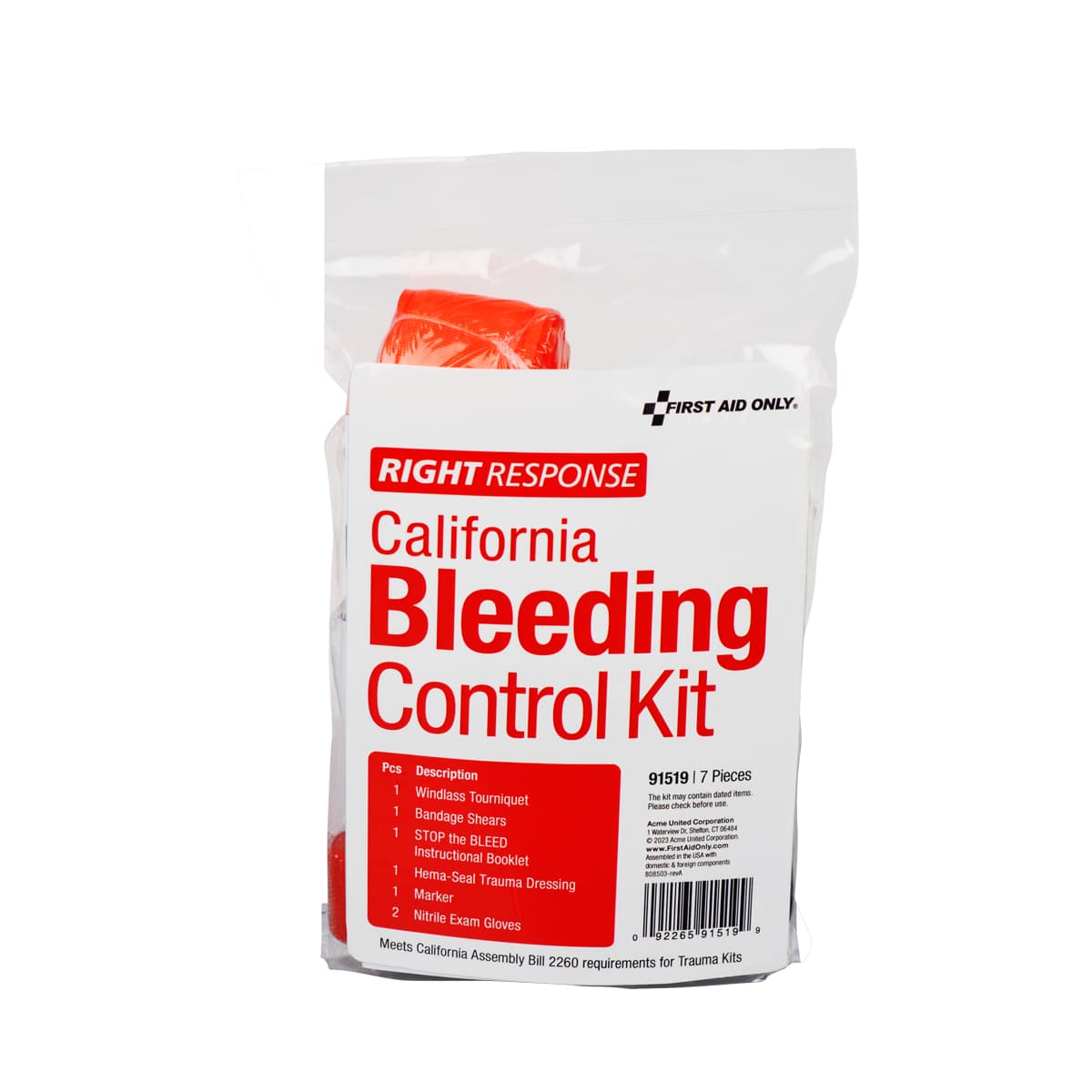 Bleeding Control Kit, Plastic Bag, California Regulation