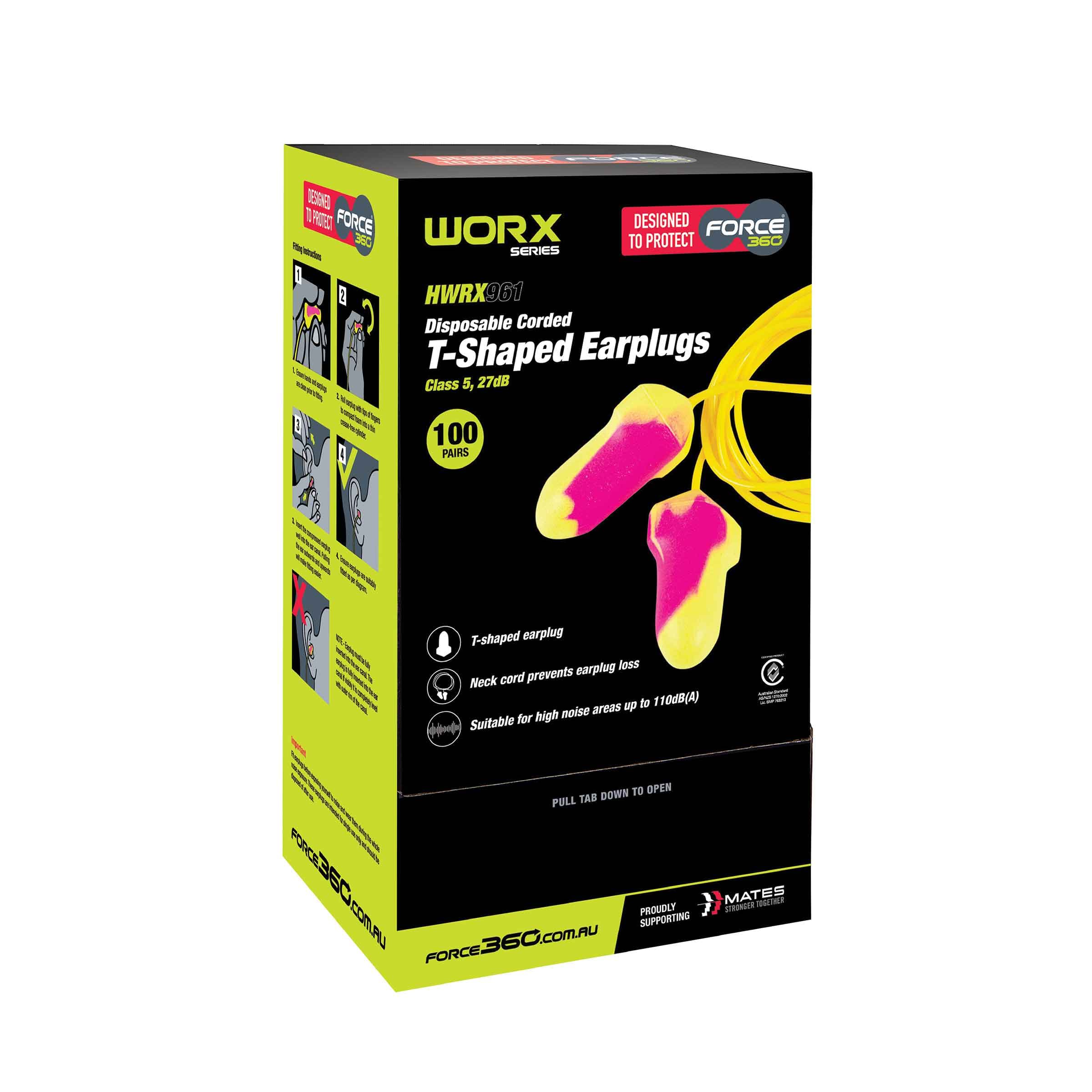 Force360 Earplug T Shaped Corded (100Pr Per Box)_1