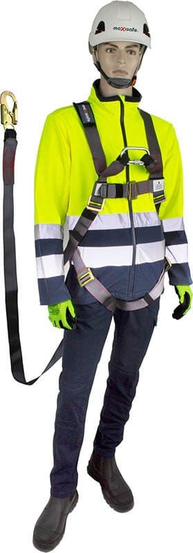 Maxisafe Full Body Harness With Front And Rear Attachment Points And 2Mtr Lanyard And Snap Hook Attached, 140Kg Rated