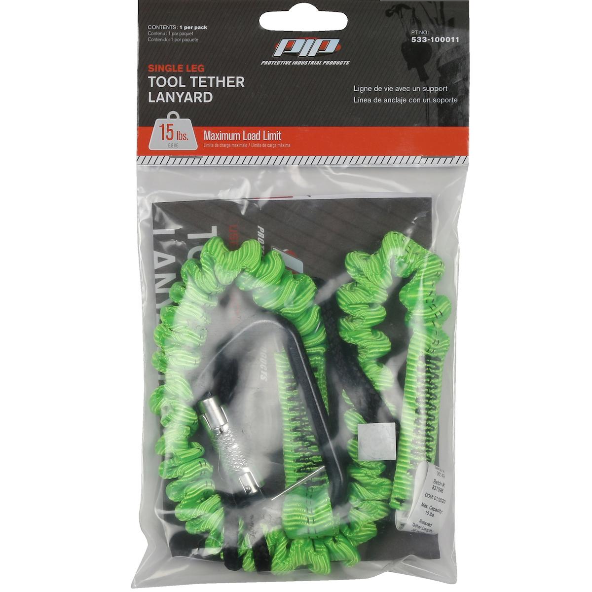 Single Leg Tool Tethering Lanyard - 10 lbs. maximum load limit - Retail Packaged, Green (533-100011) - OS