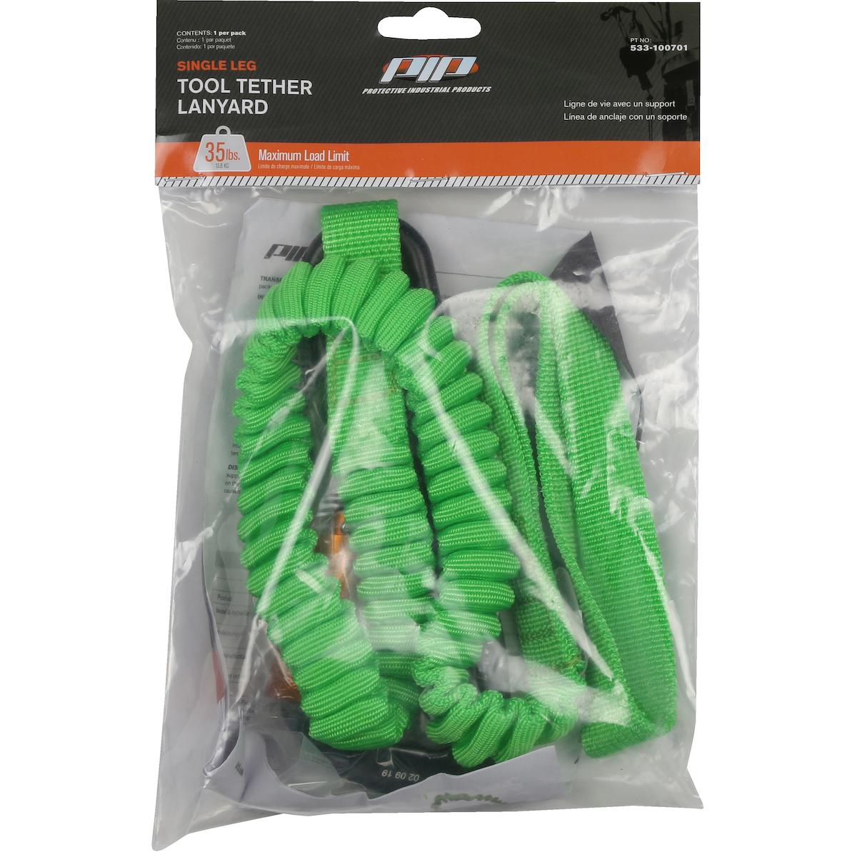 Single Leg Tool Tethering Lanyard - 22 lbs. maximum load limit - Retail Packaged, Green (533-100701) - OS