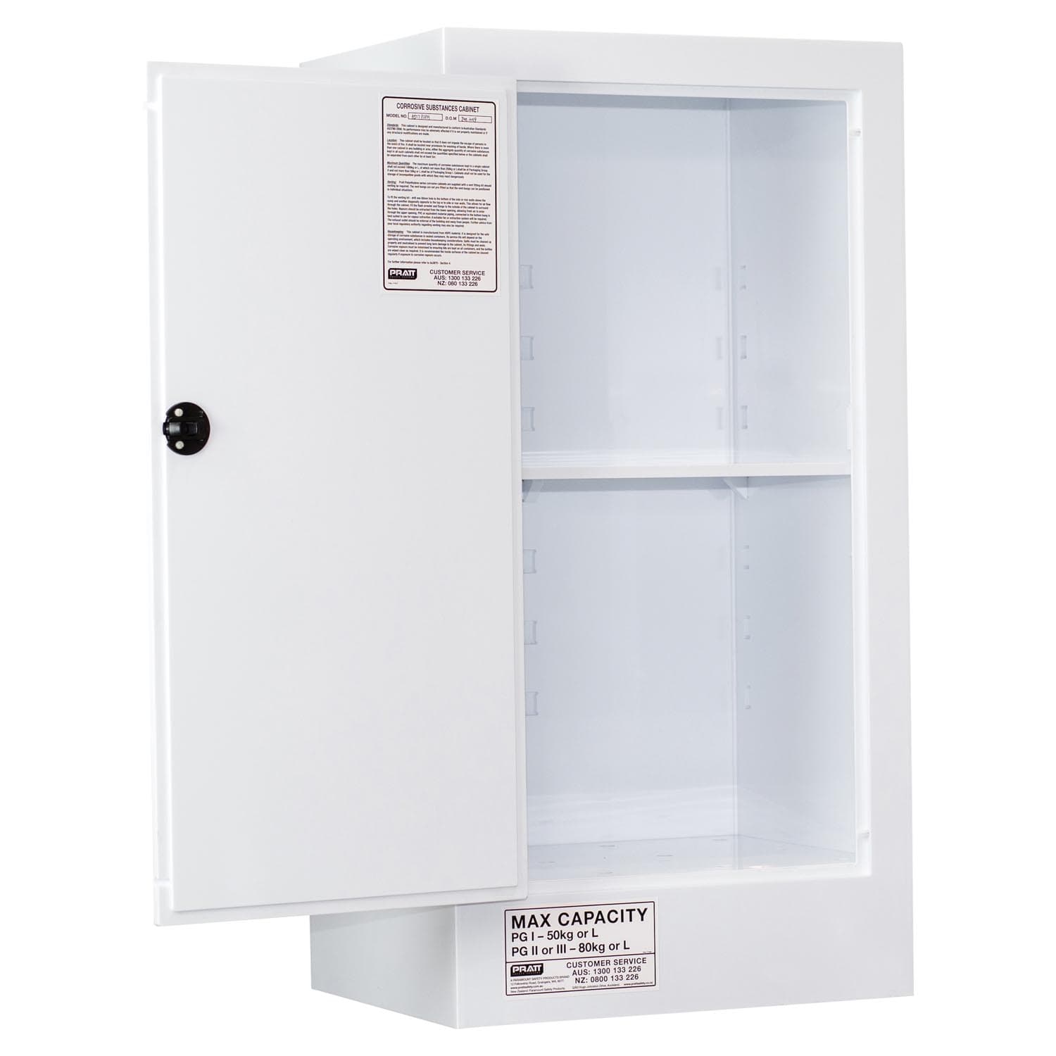 Pratt Corrosive Substance Storage Cabinet: Polypropylene - 80L - 1 Door - 2 Shelves_1