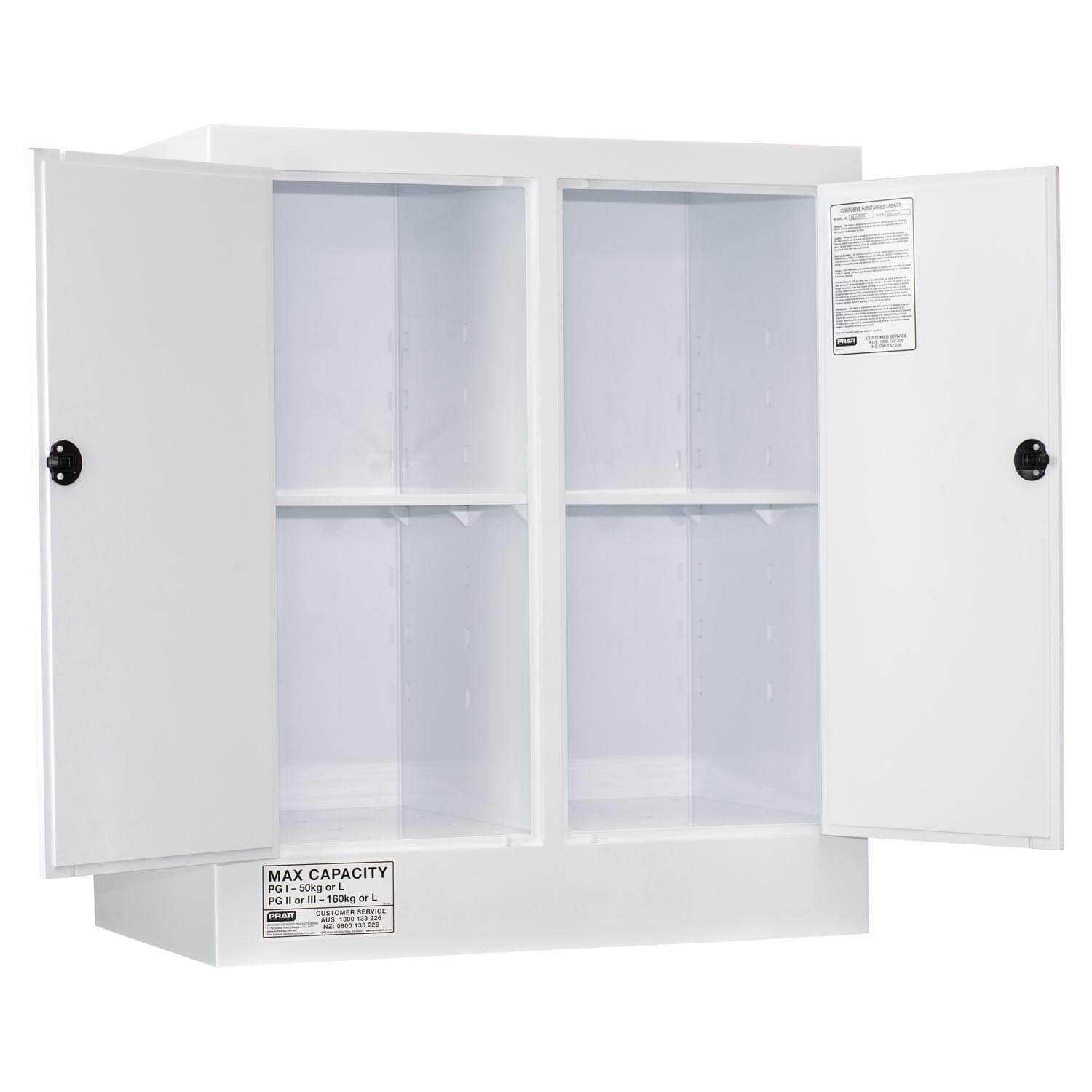 Pratt Corrosive Substance Storage Cabinet: Polypropylene - 160L - 2 Doors - 4 Shelves_1