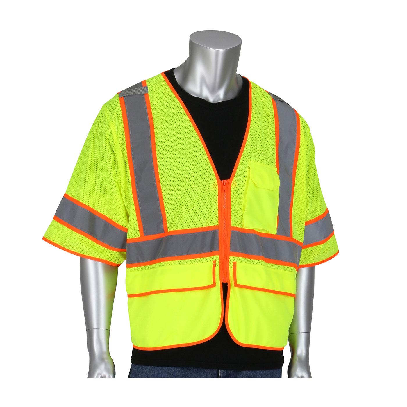 ANSI Type R Class 3 Self Extinguishing Two-Tone Mesh Surveyors Vest, Hi-Vis Yellow (305-SVZSE)