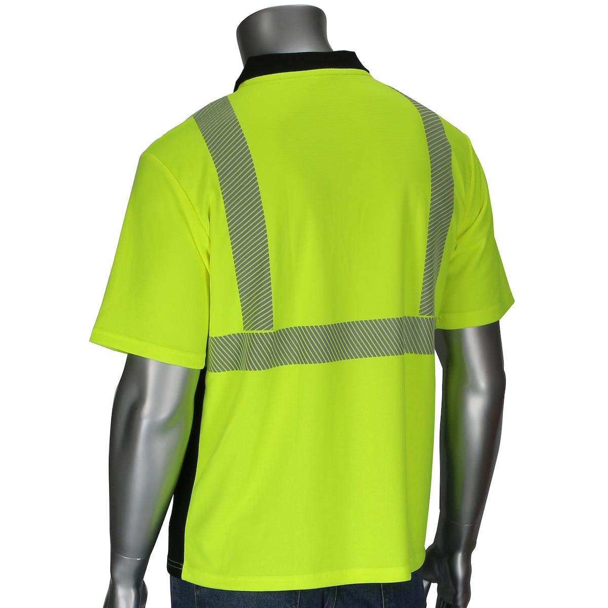 ANSI Type R Class 2 Polo Shirt with Performance Moisture Control Fabric and Black Bottom Front, Hi-Vis Yellow (312-1610B)