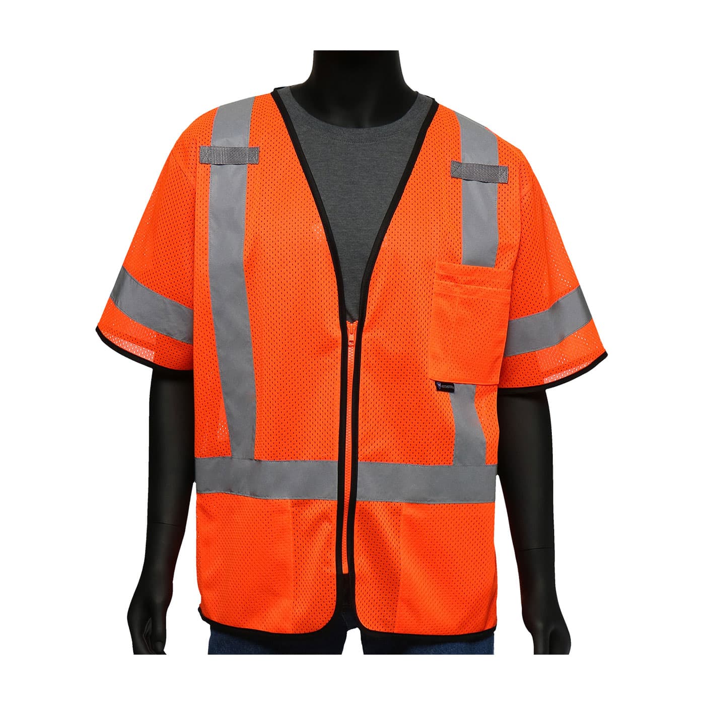 ANSI Type R Class 3 Three Pocket Zipper Mesh Vest, Hi-Vis Orange (47303)_1