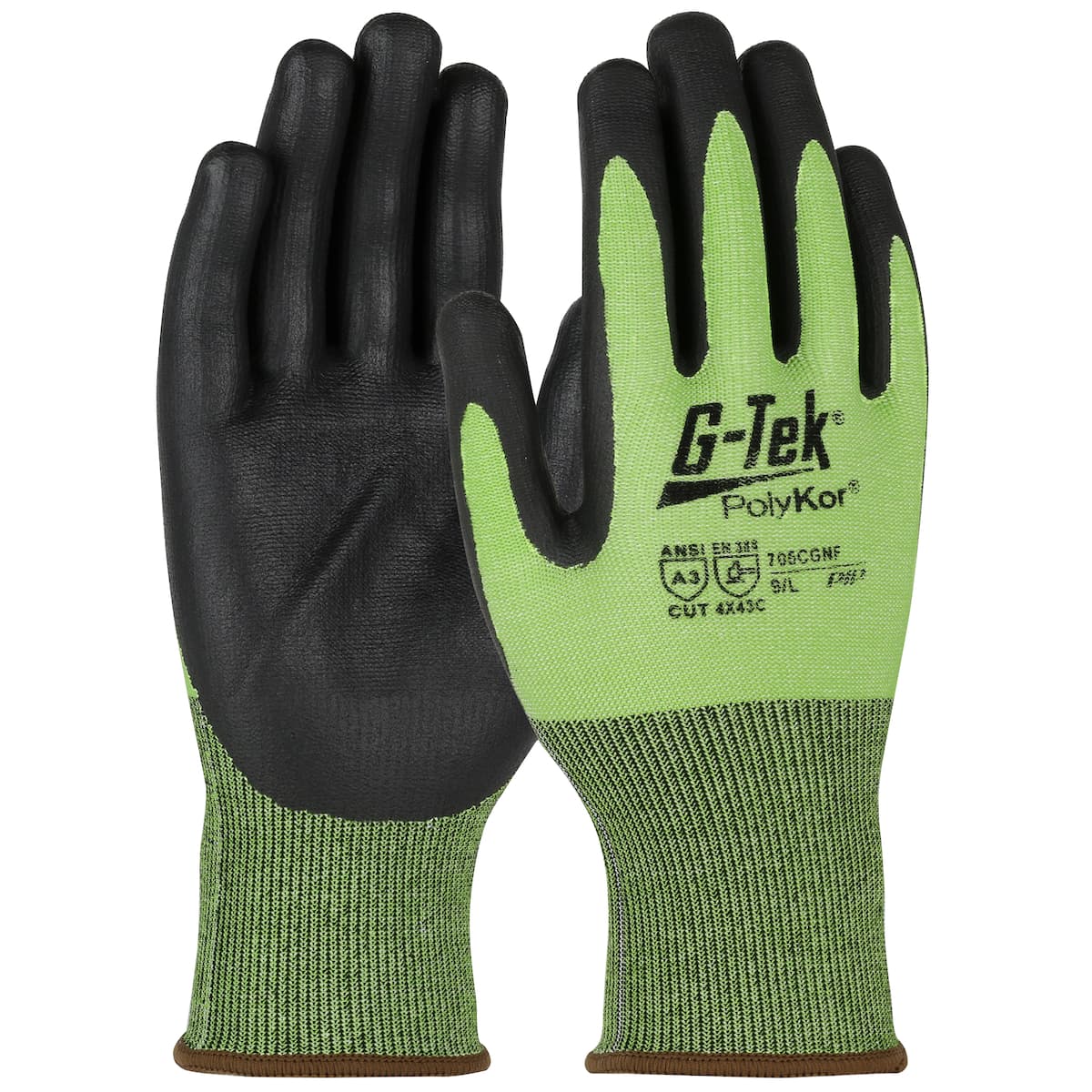 G-Tek® PolyKor® Hi-Vis Seamless Knit Polykor Blended Glove with Nitrile Foam Coated Grip on Palm & Fingers (705CGNF)