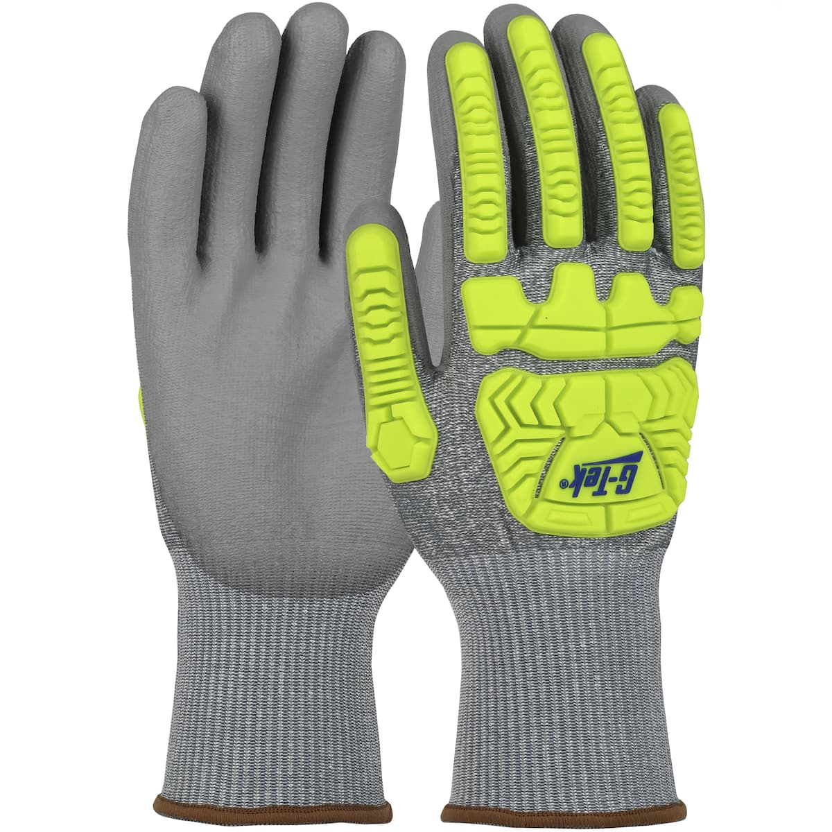 G-Tek® Seamless Knit HPPE Blended Glove with Hi-Vis Impact Protection and Polyurethane Coated Palm & Fingers (710HGUBHVG)