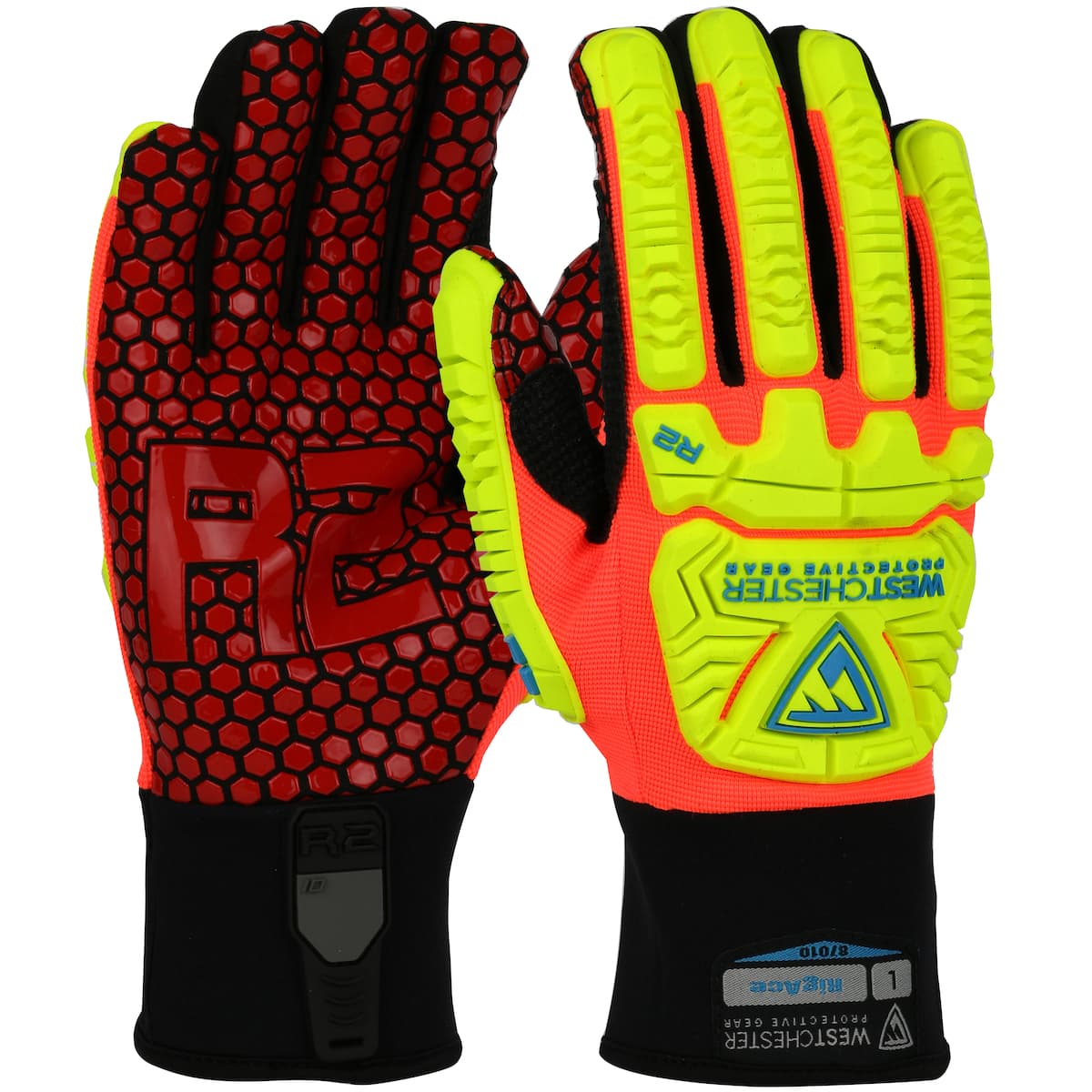 R2 RigAce™ Synthetic Leather Double Palm with Silicone Palm and Fabric Back - TPR Impact Protection (87010)