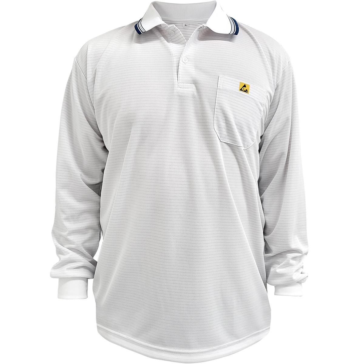 Long Sleeve ESD Polo Shirt, White (BP801LC-WH)