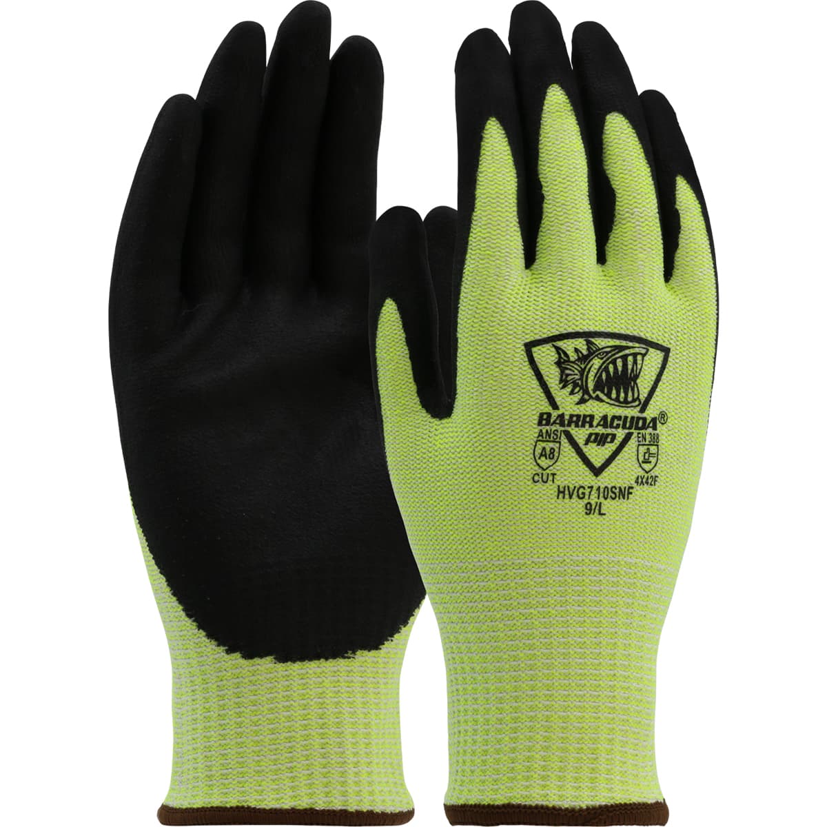 Barracuda® Cut Force™ Hi-Vis Seamless Knit Polykor Blended Glove with Nitrile Coated Foam Grip on Palm & Fingers (HVG710SNF)