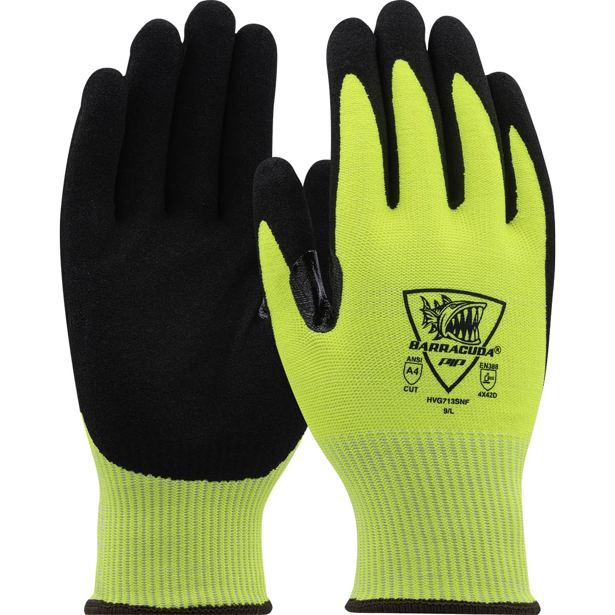 Barracuda® Hi-Vis Seamless Knit PolyKor® Blended Glove with Nitrile Coated Sandy Grip on Palm & Fingers - Touchscreen Compatible (HVG713SNF)