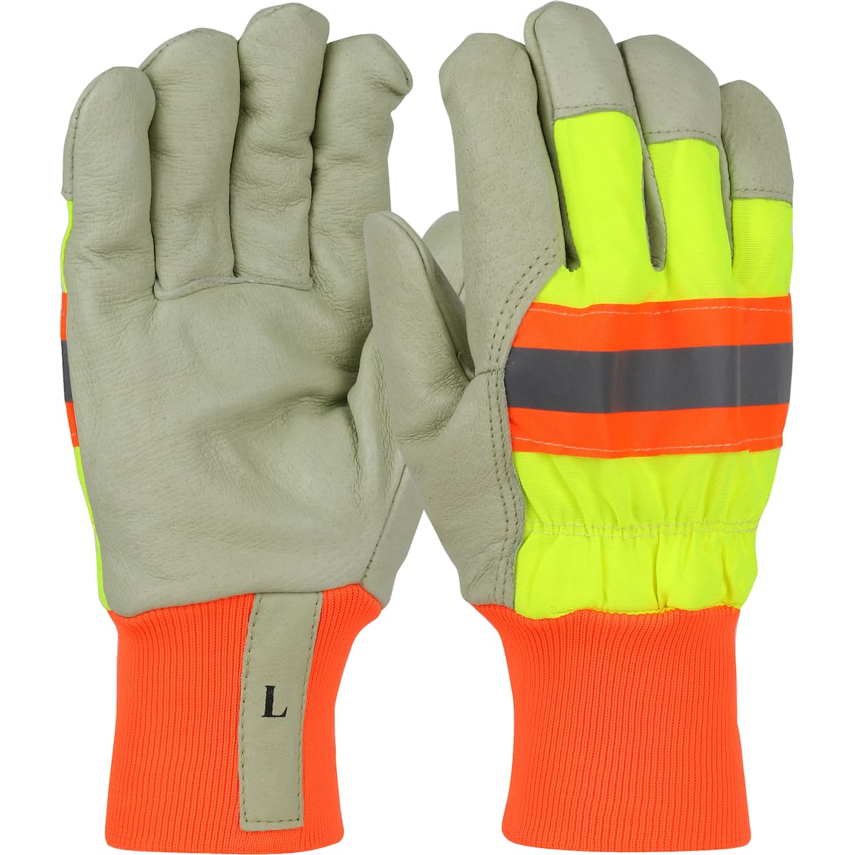 PIP® Pigskin Leather Palm Glove with Nylon Hi-Vis Back and 3M™ Thinsulate™ Lining - Knit Wrist (HVY1555)