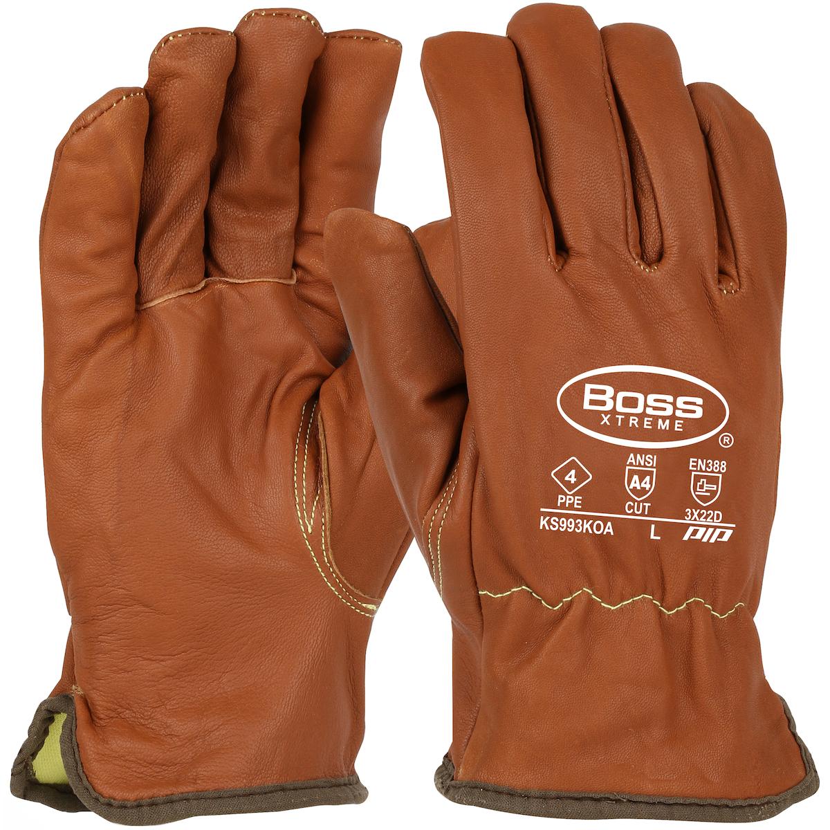 Boss® Xtreme AR Top Grain Goatskin Leather Drivers Glove with Oil Armor™ Finish and Para-Aramid Lining - Keystone Thumb (KS993KOA)