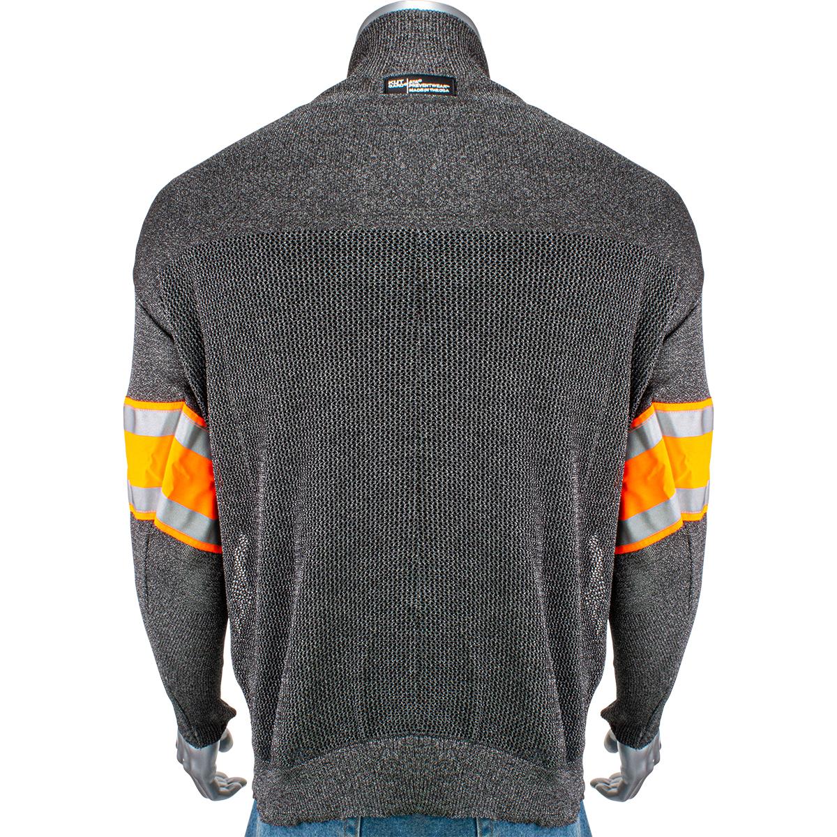 ATA® Blended Cut Resistant Pullover with Hi-Vis / Reflective Taped Sleeves and Thumb Loops, Dark Gray (P145SP-3CM-HV2-TL)