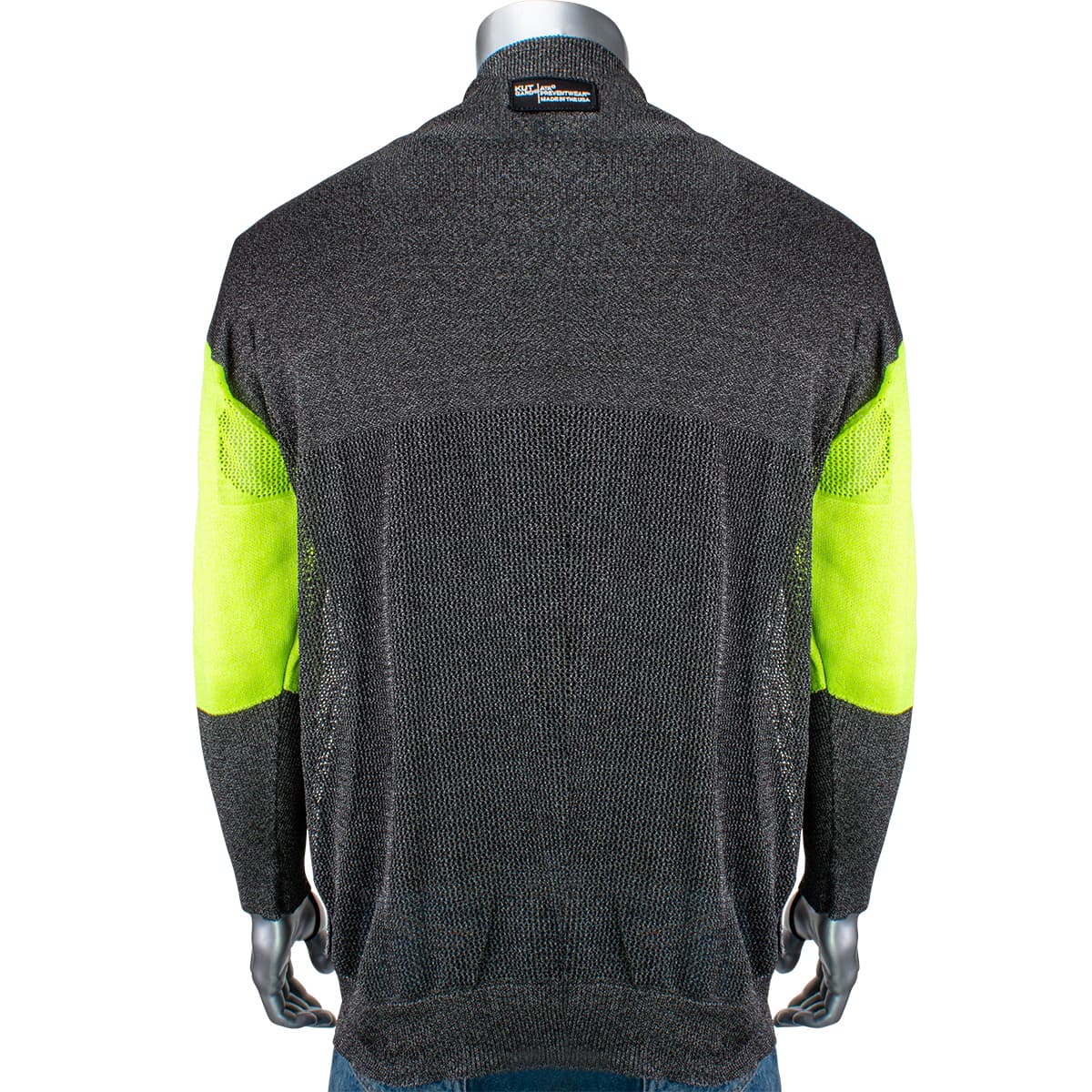ATA Blended Cut Resistant Pullover with Removable Belly Patch, Hi-Vis Sleeves and Thumb Loops, Dark Gray (P190BP-PP1-TL)