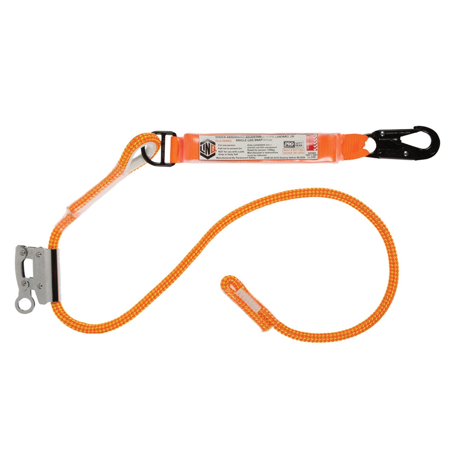 LINQ Single Leg 2M Shock Absorb Adjustable Rope Lanyard With Rope Grab_4