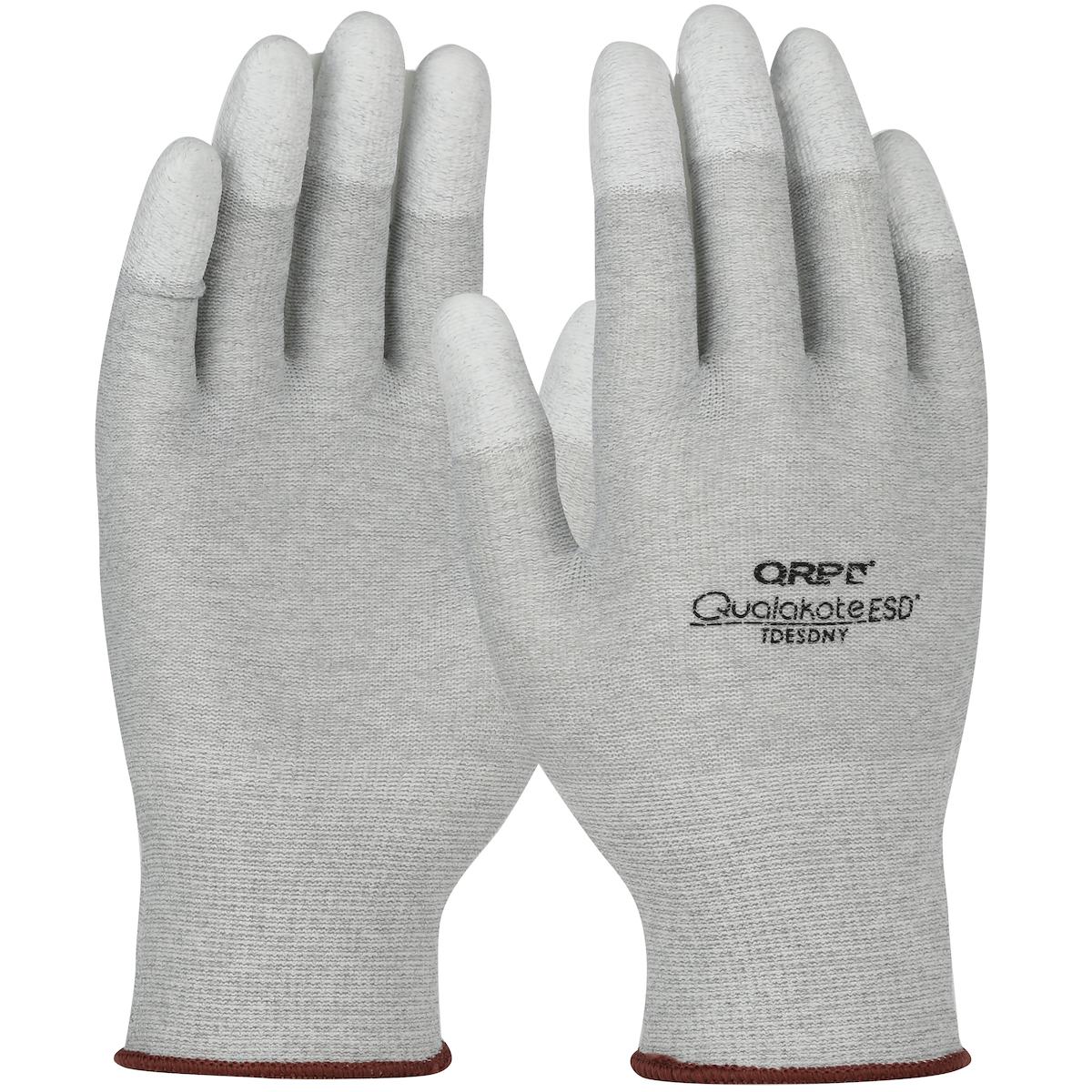 QRP® Qualakote® Seamless Knit Nylon/Carbon Fiber Electrostatic Dissipative (ESD) Glove with Polyurethane Coated Grip on Fingertips (TDESDNY)