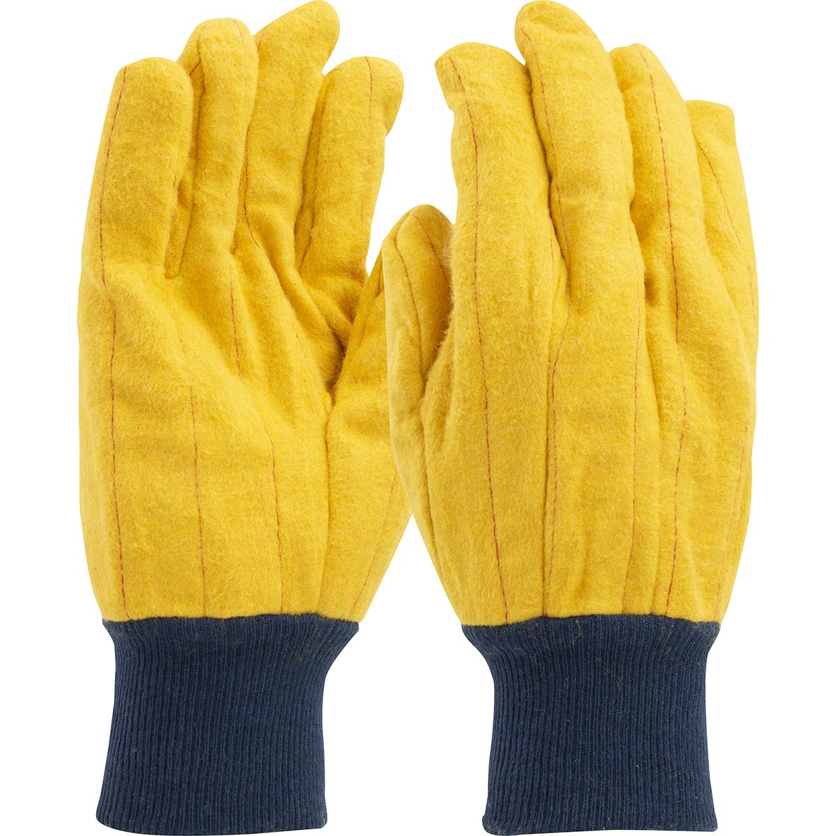 Regular Grade Chore Glove with Double Layer Palm, Single Layer Back and Nap-Out Finish - Knit Wrist, Yellow (FM18KWK) - L