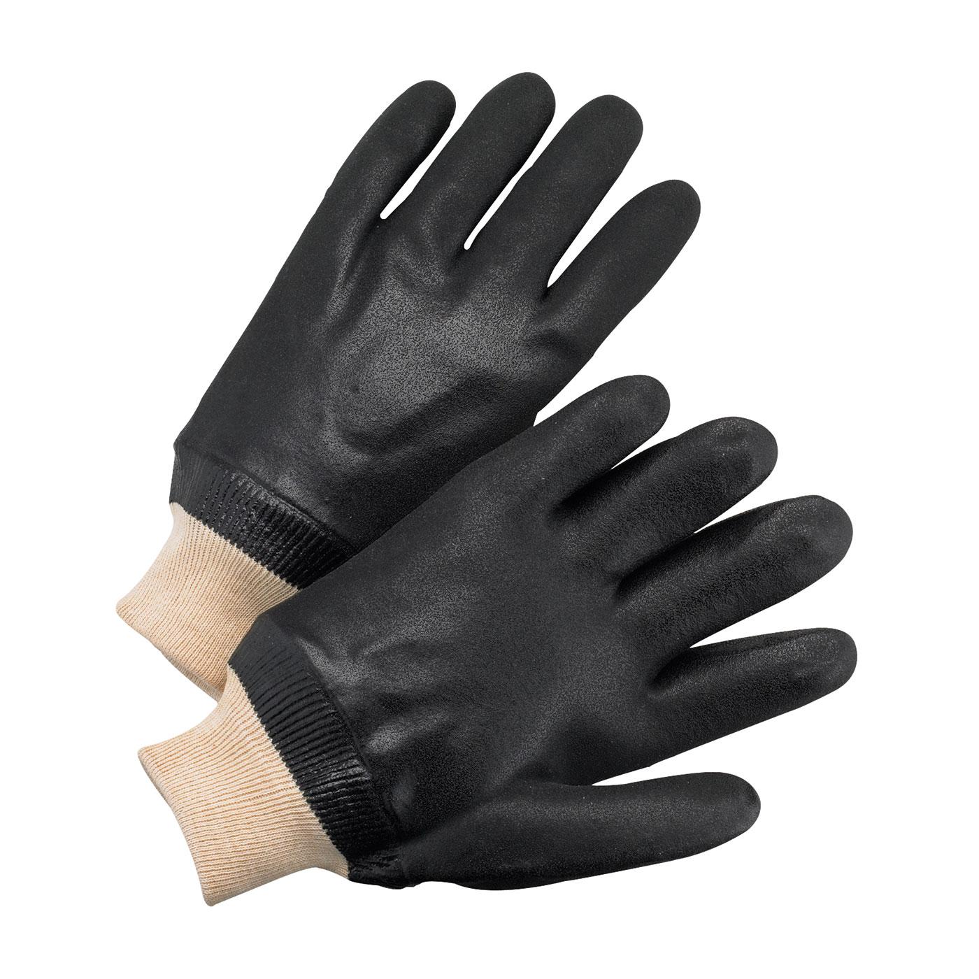 PVC Dipped Glove with Jersey Liner and Rough Sandy Finish - Knit Wrist, Black (J1007RF) - L