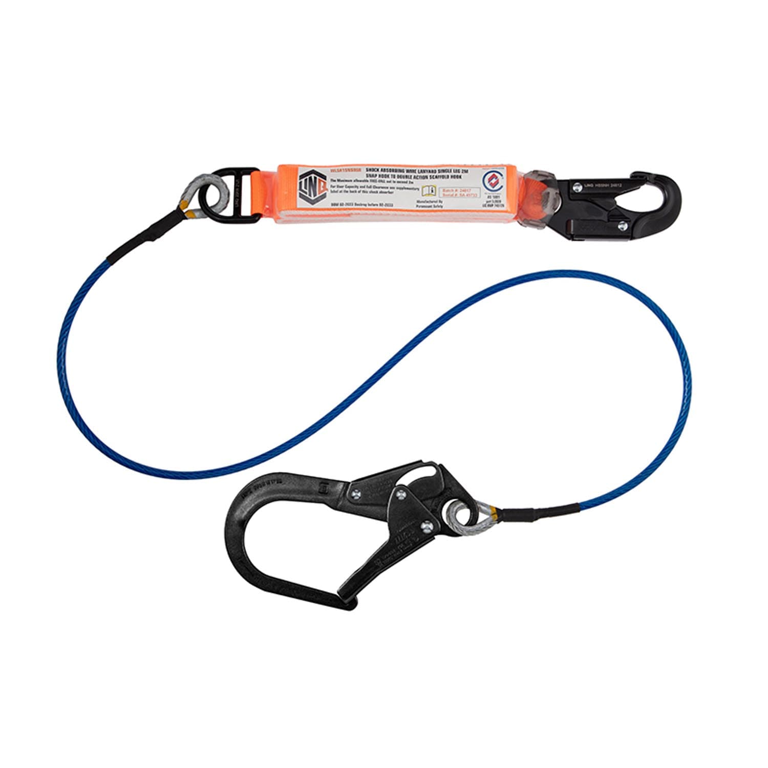 LINQ Elite Single Leg Shock Absorbing 2M Wire Rope Lanyard With Hardware Sn & Sd_1