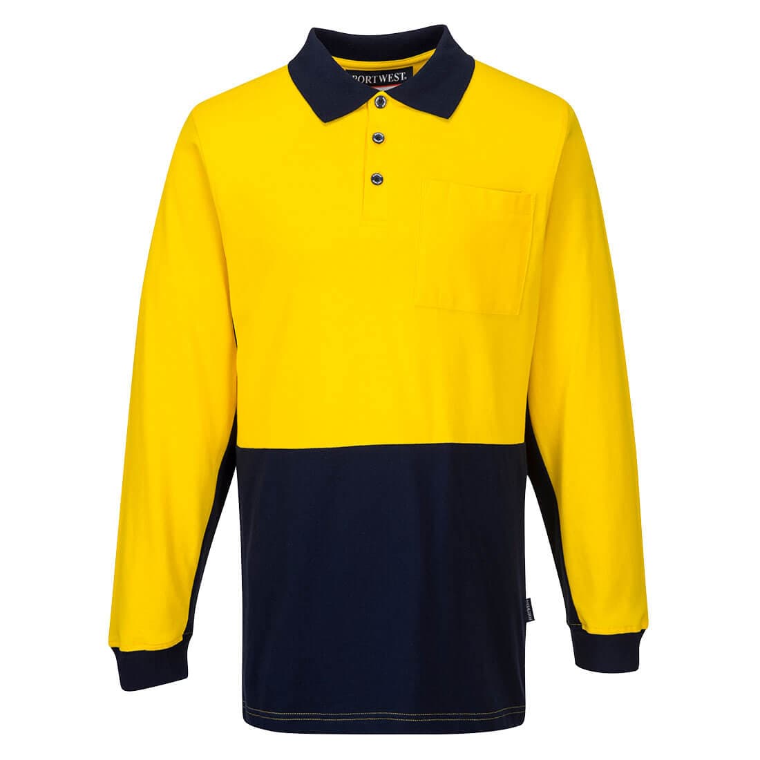 Portwest Long Sleeve Cotton Pique Polo (Yellow/Navy)