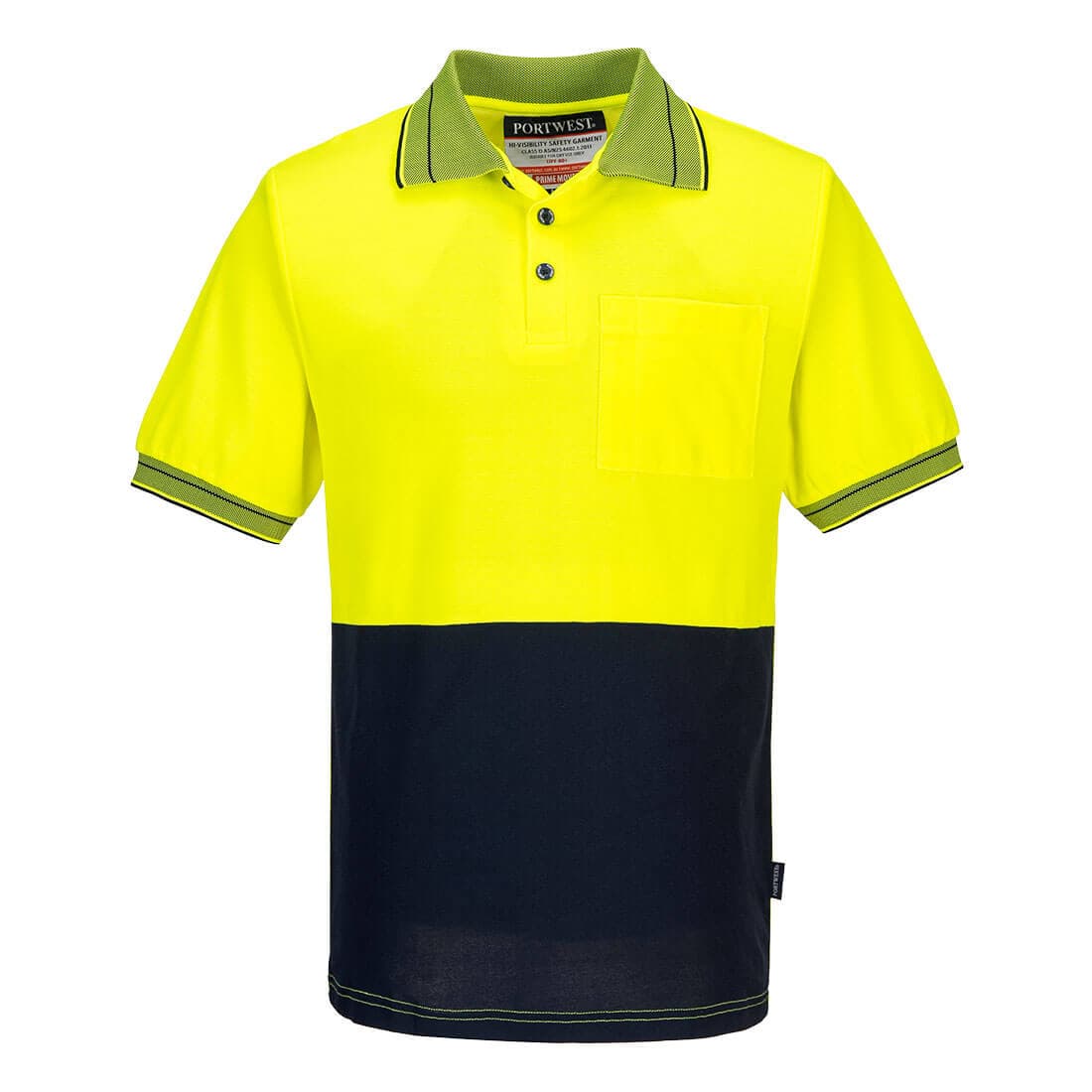 Portwest Hi-Vis Cotton Comfort Contrast Class D Polo Shirt S/S (Yellow/Navy)