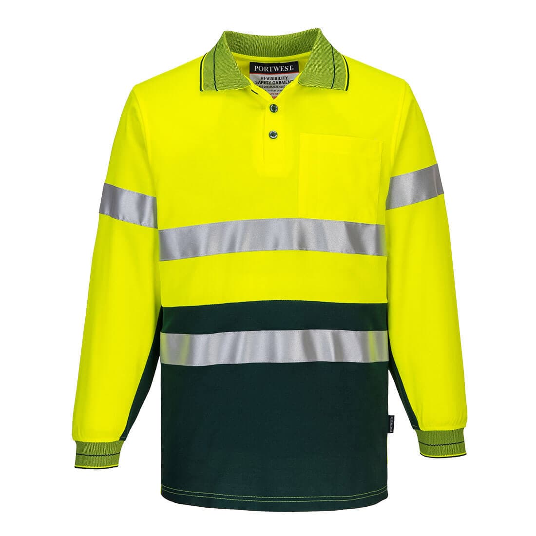 Portwest Cotton Comfort Polo Shirt with Tape L/S (Yellow/Green)