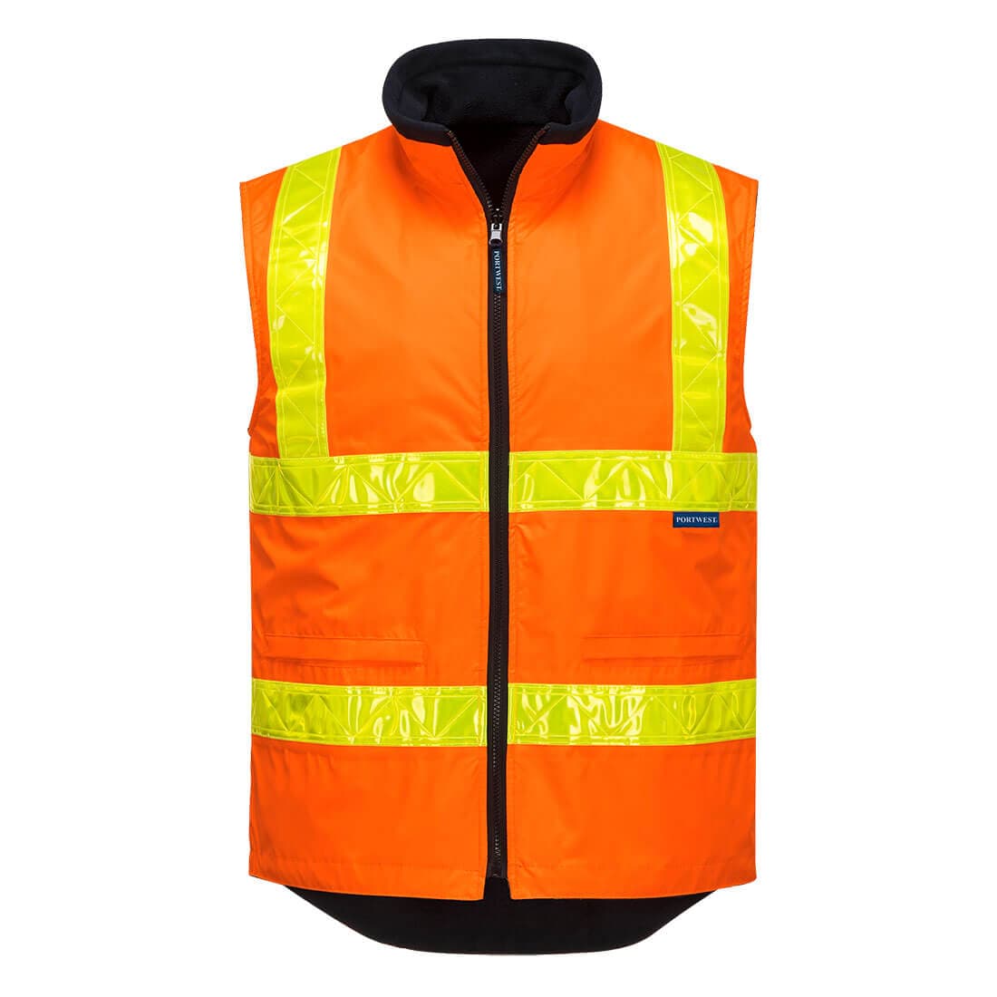 Portwest Hi-Vis Polar Fleece Lined Vic Roads Reversible Vest  (Orange)