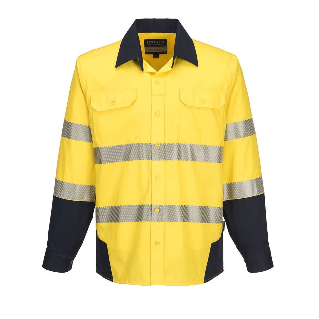 Portwest PW3 HI-VIS SHIRT L/S (Yellow/Navy)