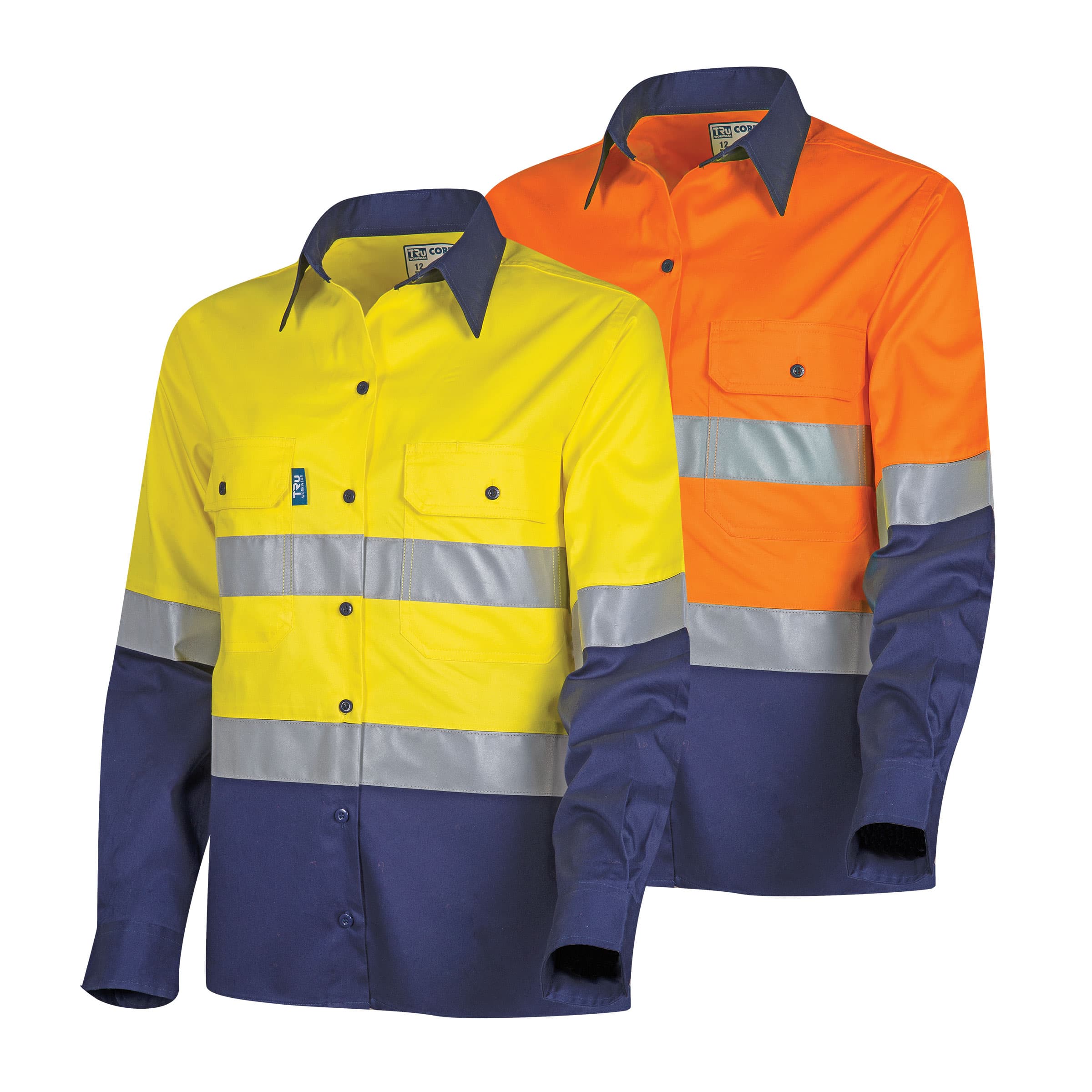 TRu Workwear Core Series Ladies Shirt 145gsm L/S 2 Tone Cotton Drill with Horizontal Cooling Vents and Tru Ref. Tape in 2 Hoop Pattern