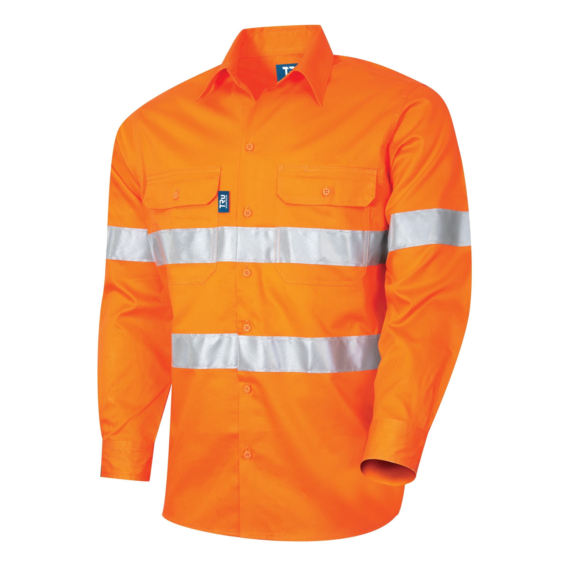 TRu Workwear Shirt 160gsm L/S Cotton Drill With CSR Two Hoop Reflective Tape And Horizontal Cooling Vents