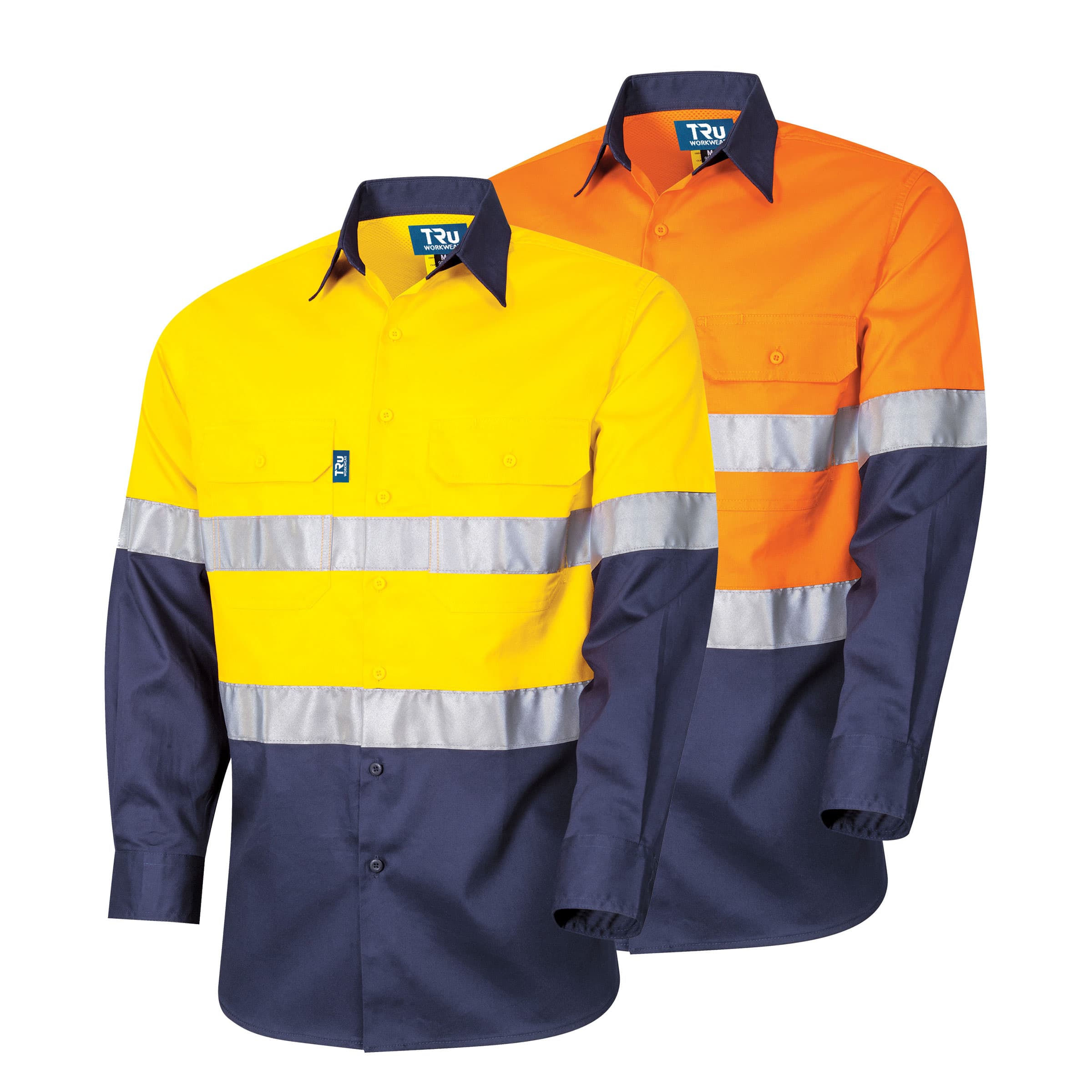 TRu Workwear Shirt 190gsm L/S Two Tone Cotton Drill With 3M Two Hoop Reflective Tape