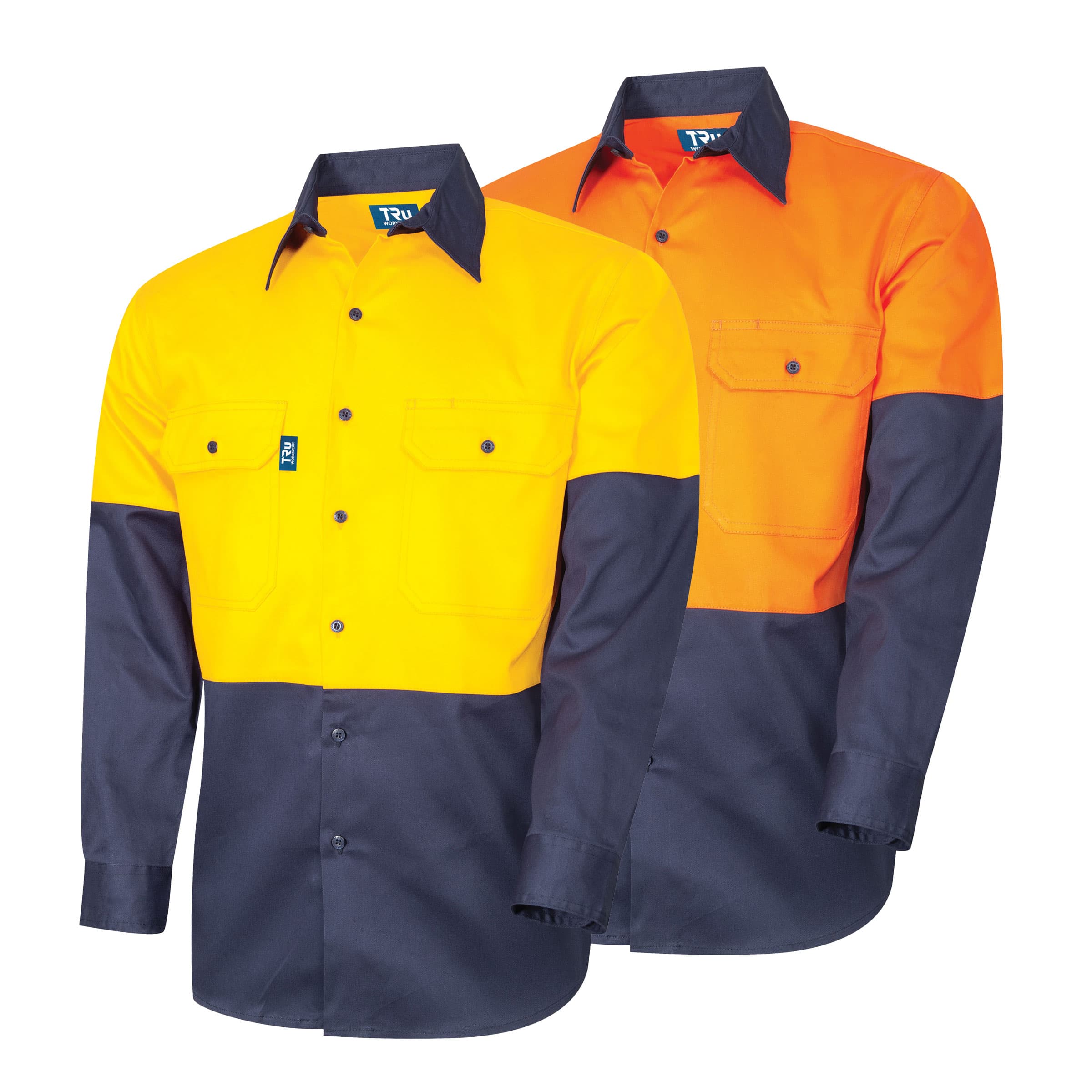 TRu Workwear Shirt 160gsm L/S Two Tone Cotton Drill With Horizontal Cooling Vents